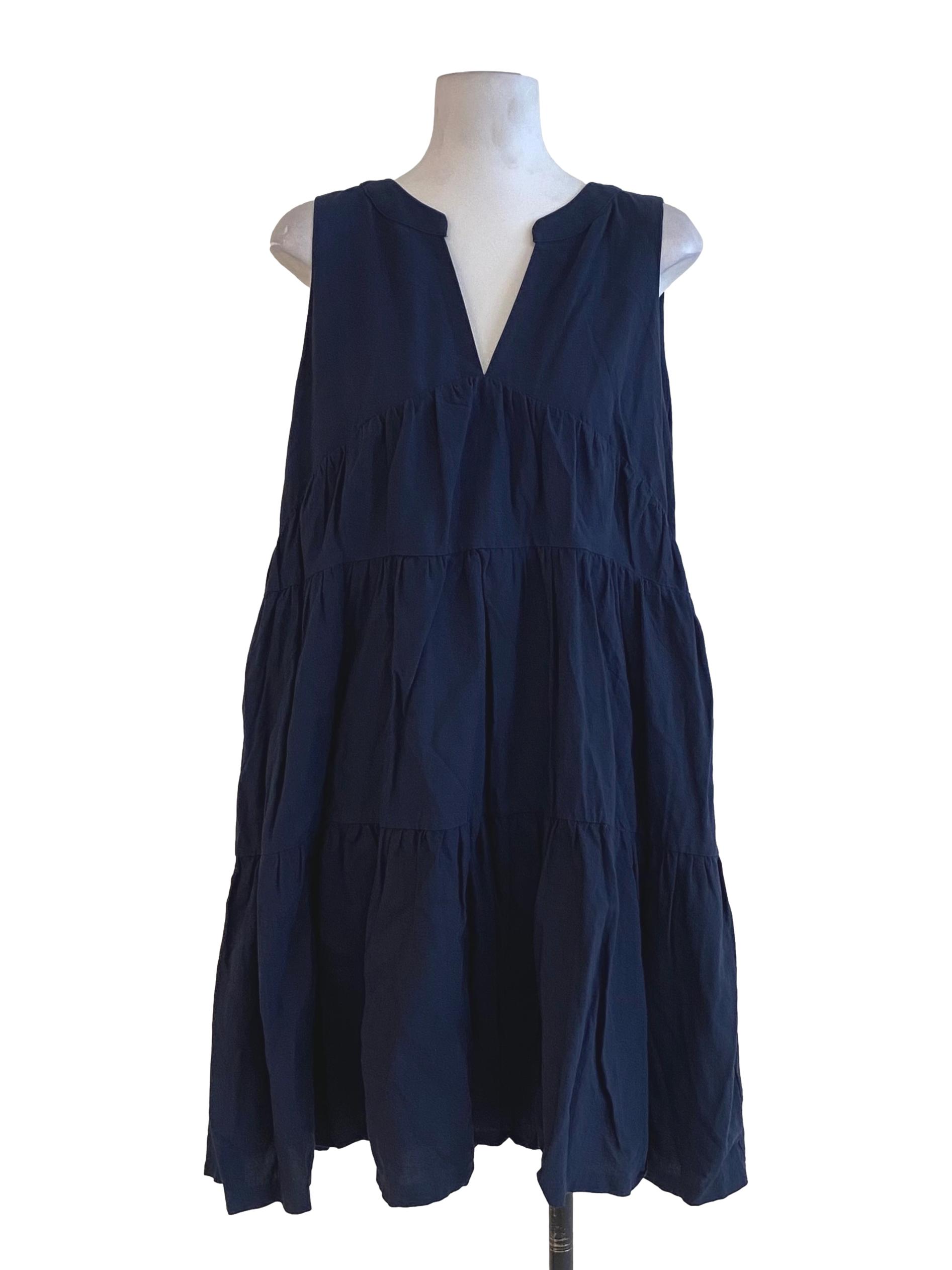 Dark Navy Blue V-Neck Drop Waist Dress