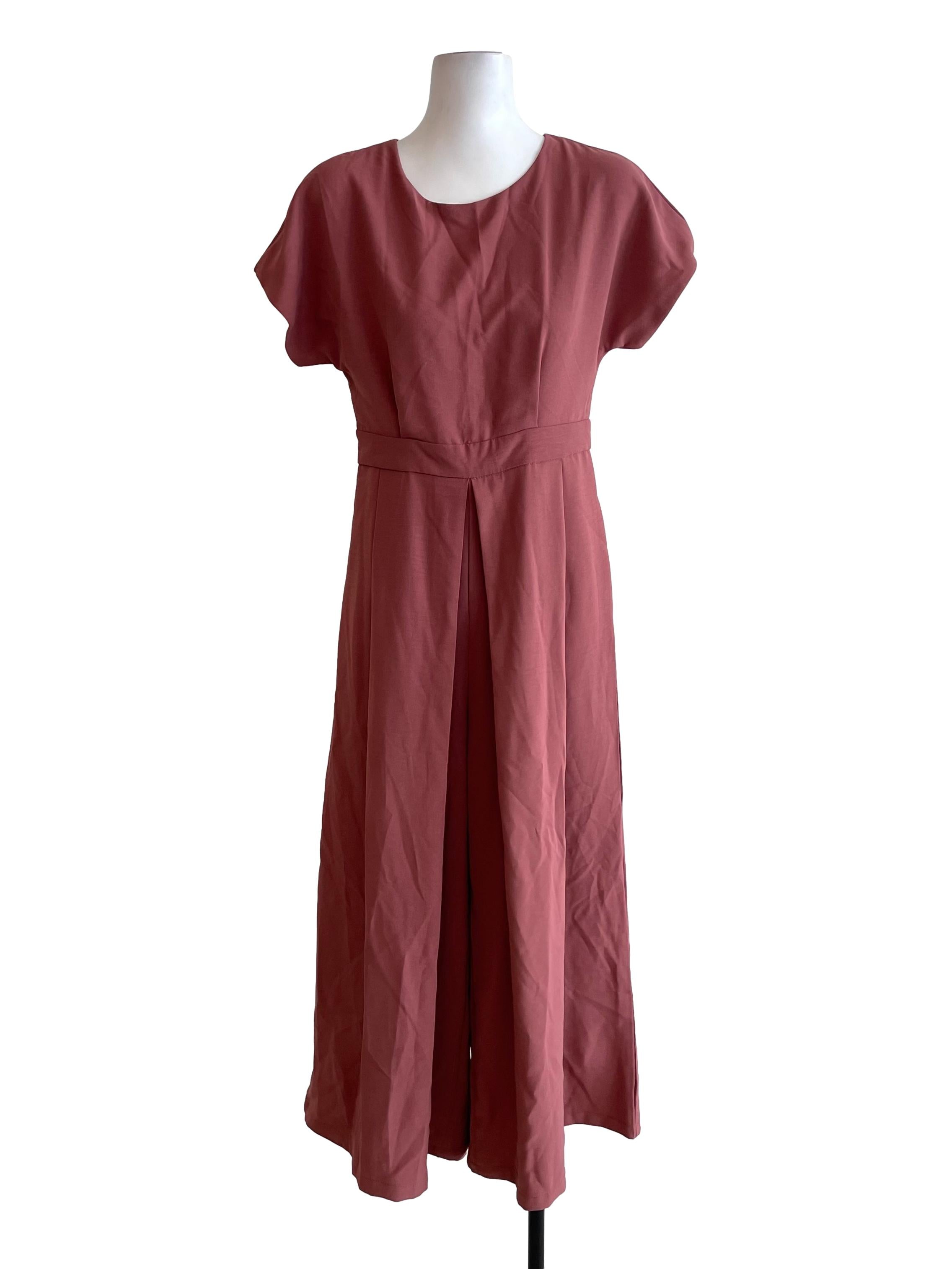 Bean Red Pleated Wide Leg Jumpsuit