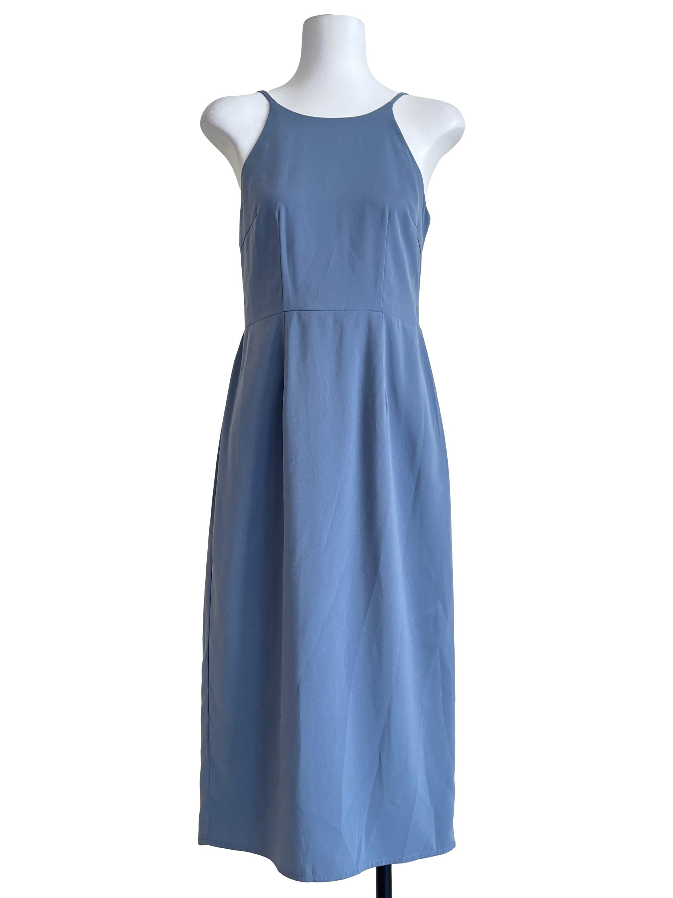 Teal Blue Halter Strap A-Line Dress
