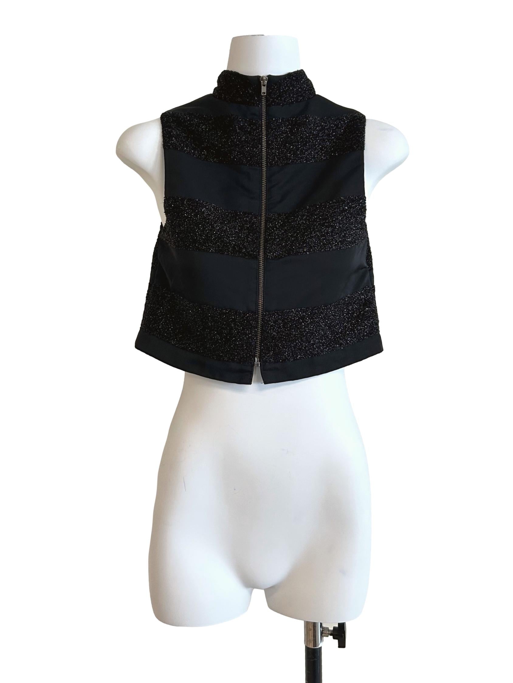 Off Black Shiny Striped Top