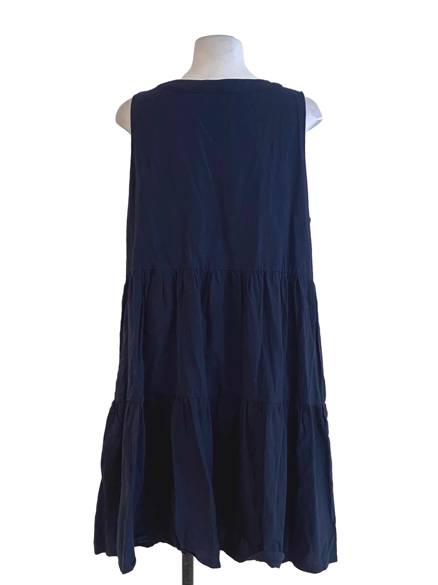 Dark Navy Blue V-Neck Drop Waist Dress