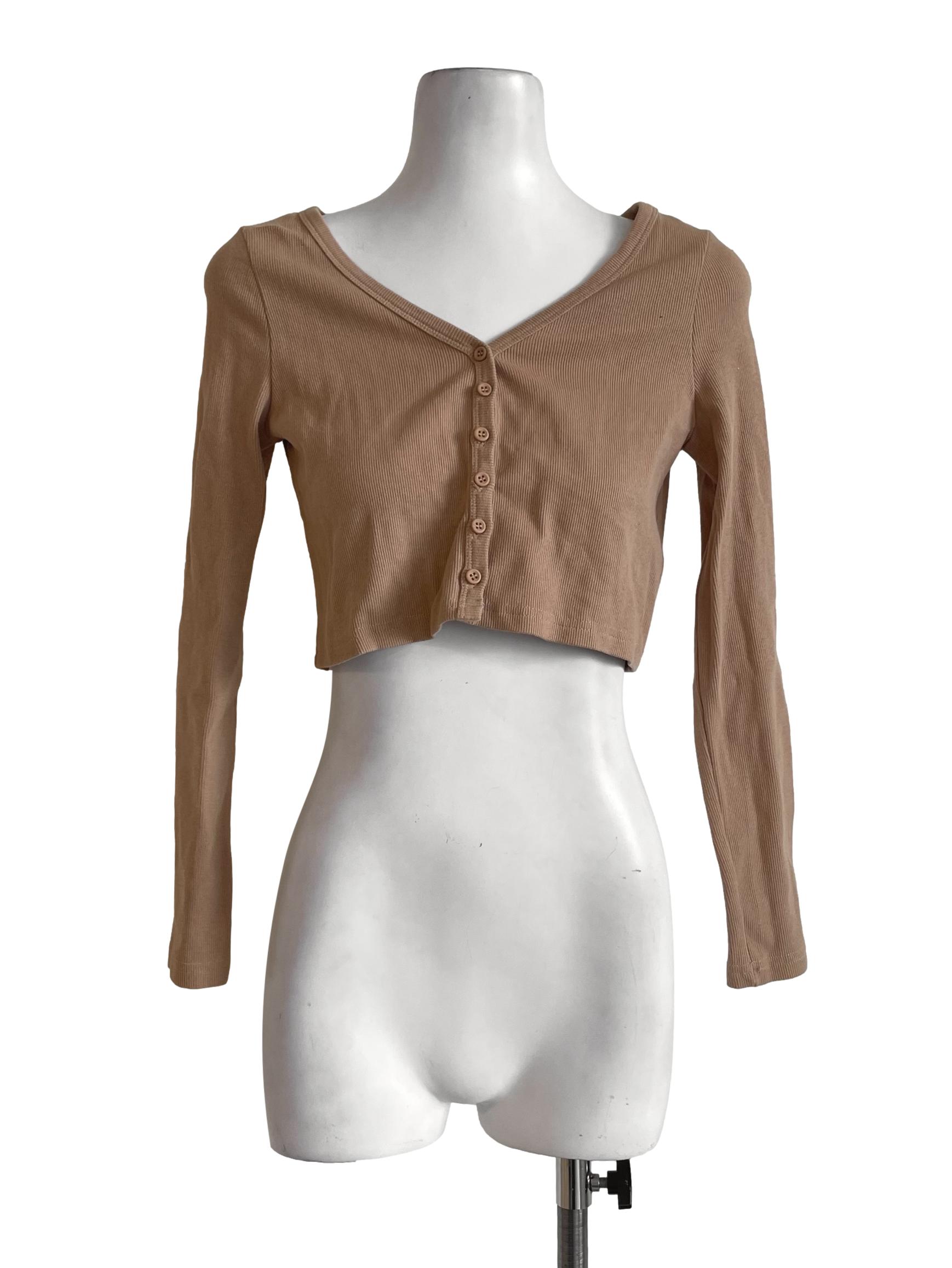 Light Brown Button Up Crop Cardigan
