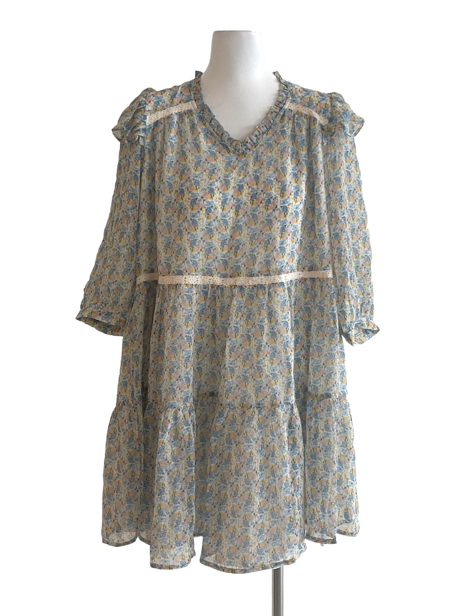 Floral Sheer Ruffled Mini Dress