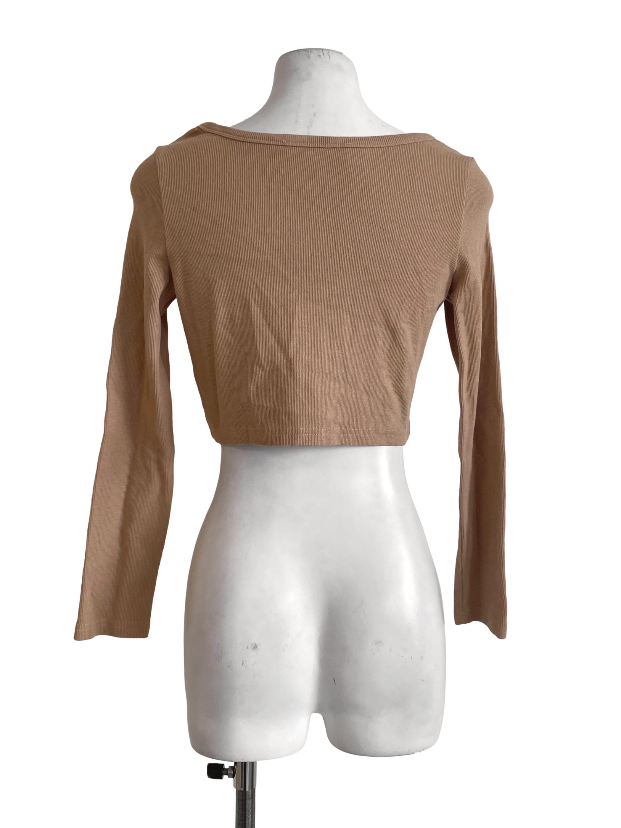 Light Brown Button Up Crop Cardigan