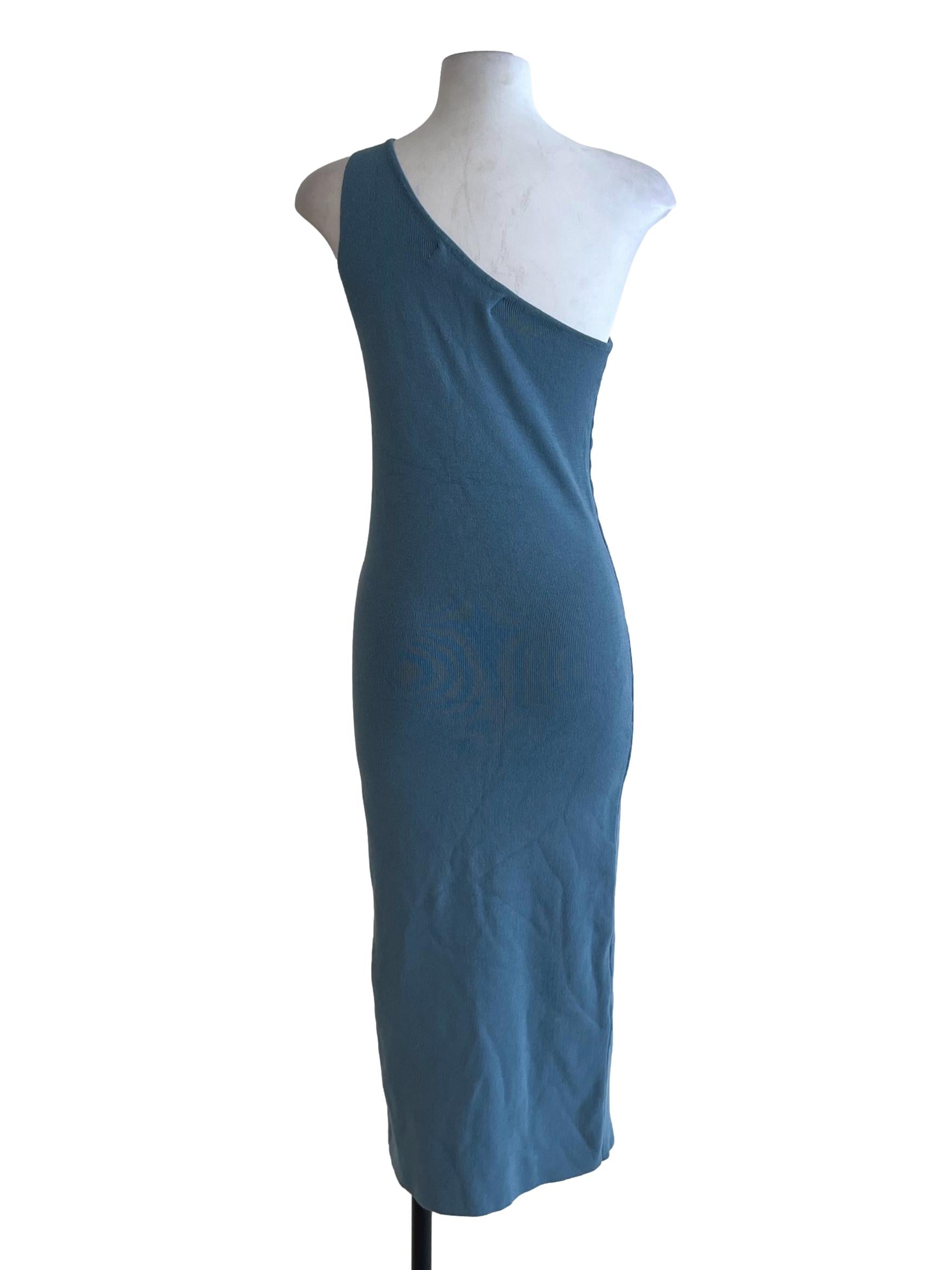 Stone Blue Asymmetrical Neckline Bodycon Dress TEM