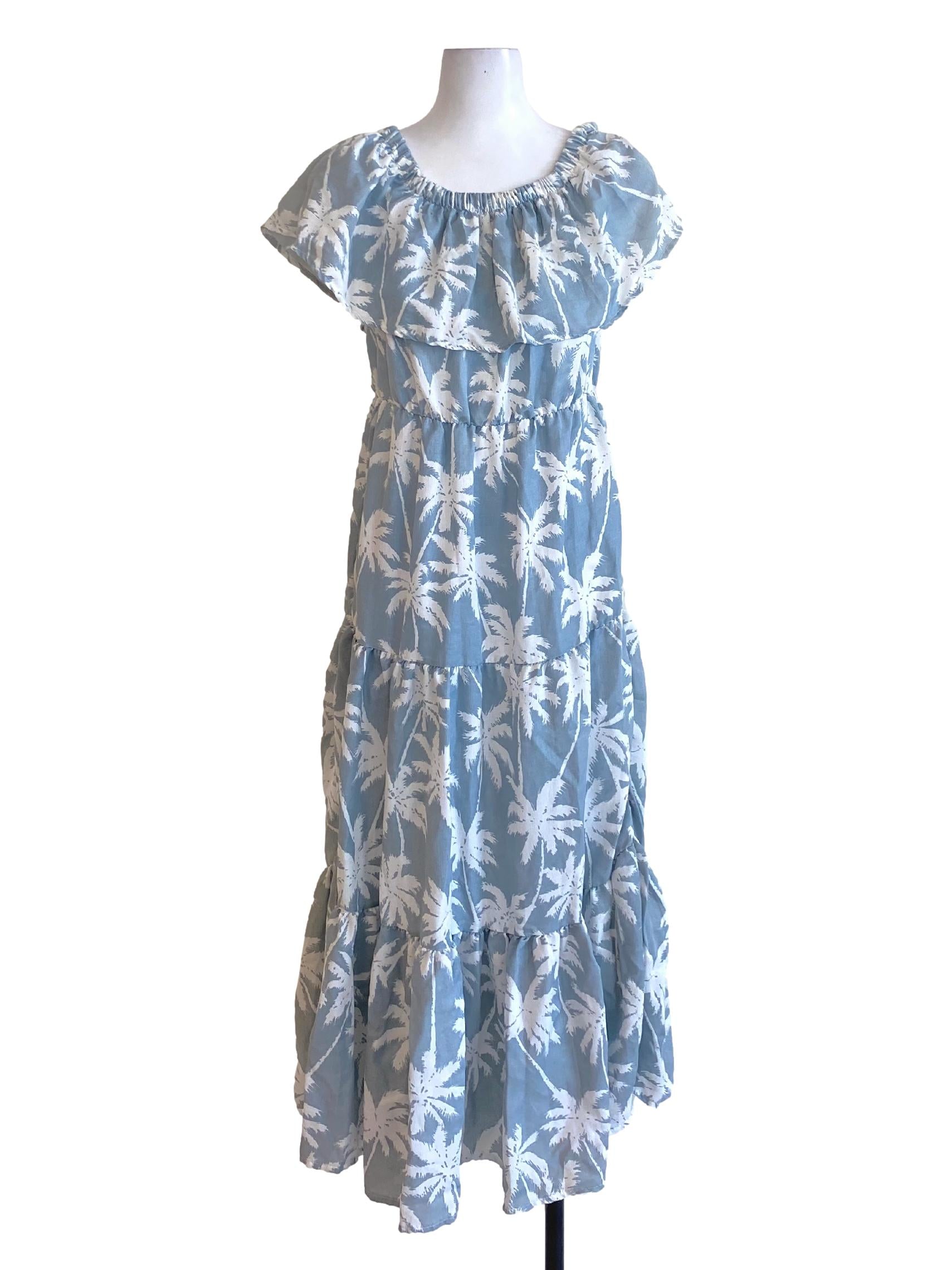 Ash Blue Petal Printed Cape Layered Dress