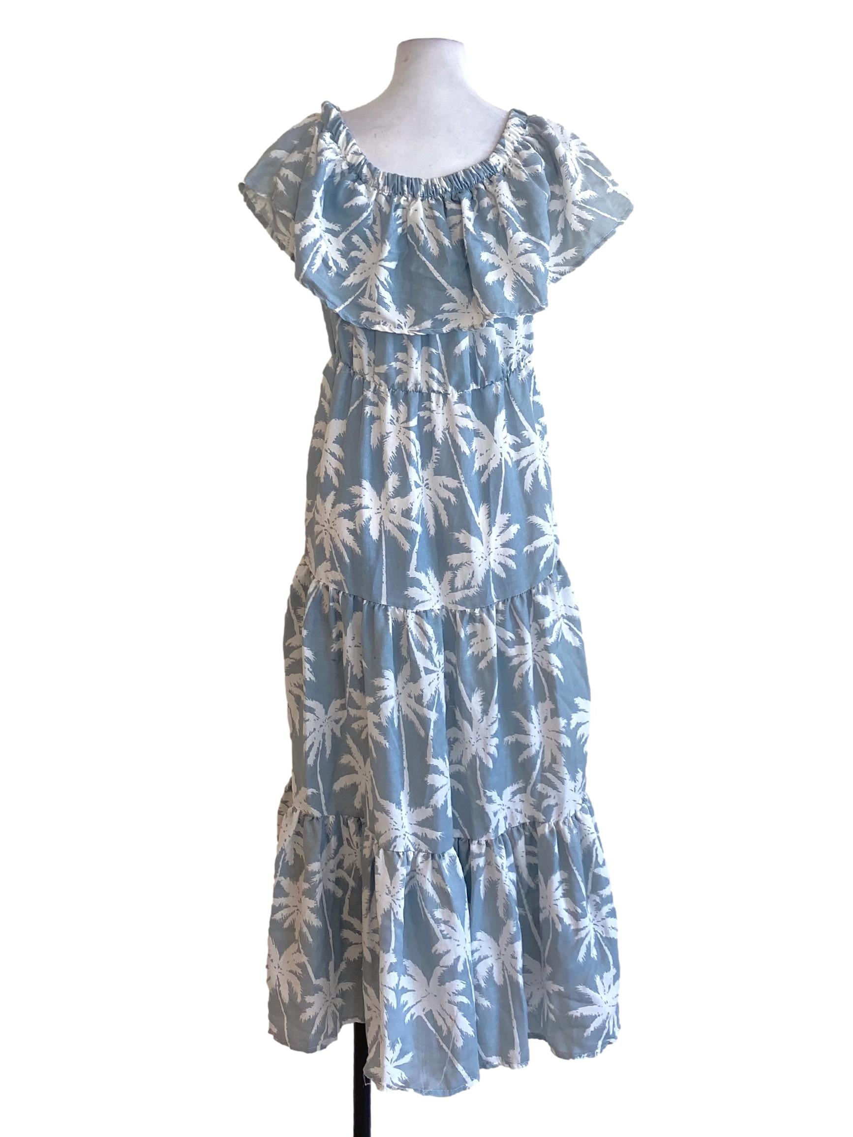 Ash Blue Petal Printed Cape Layered Dress