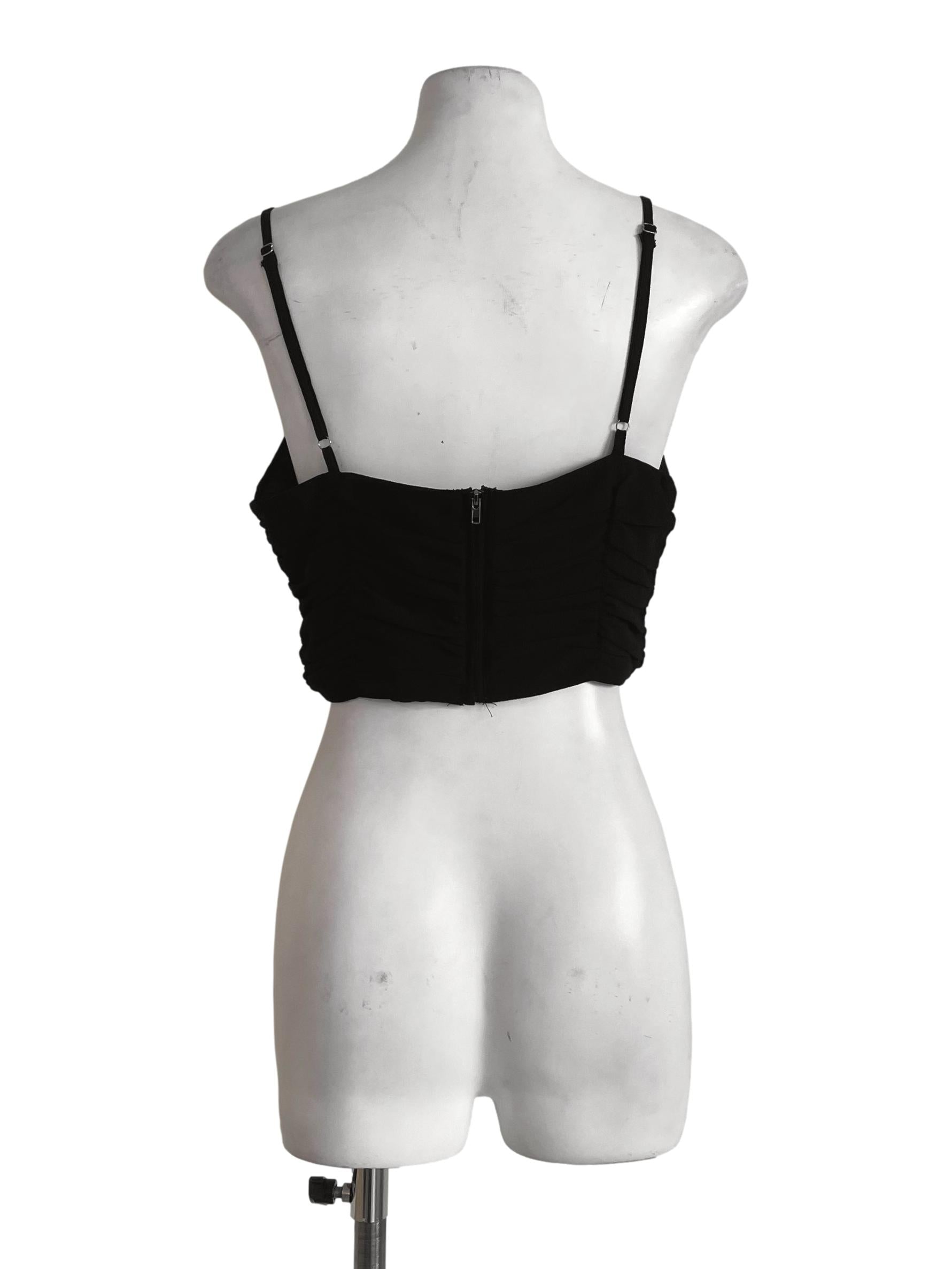 Black Pleated Crop Top YHF