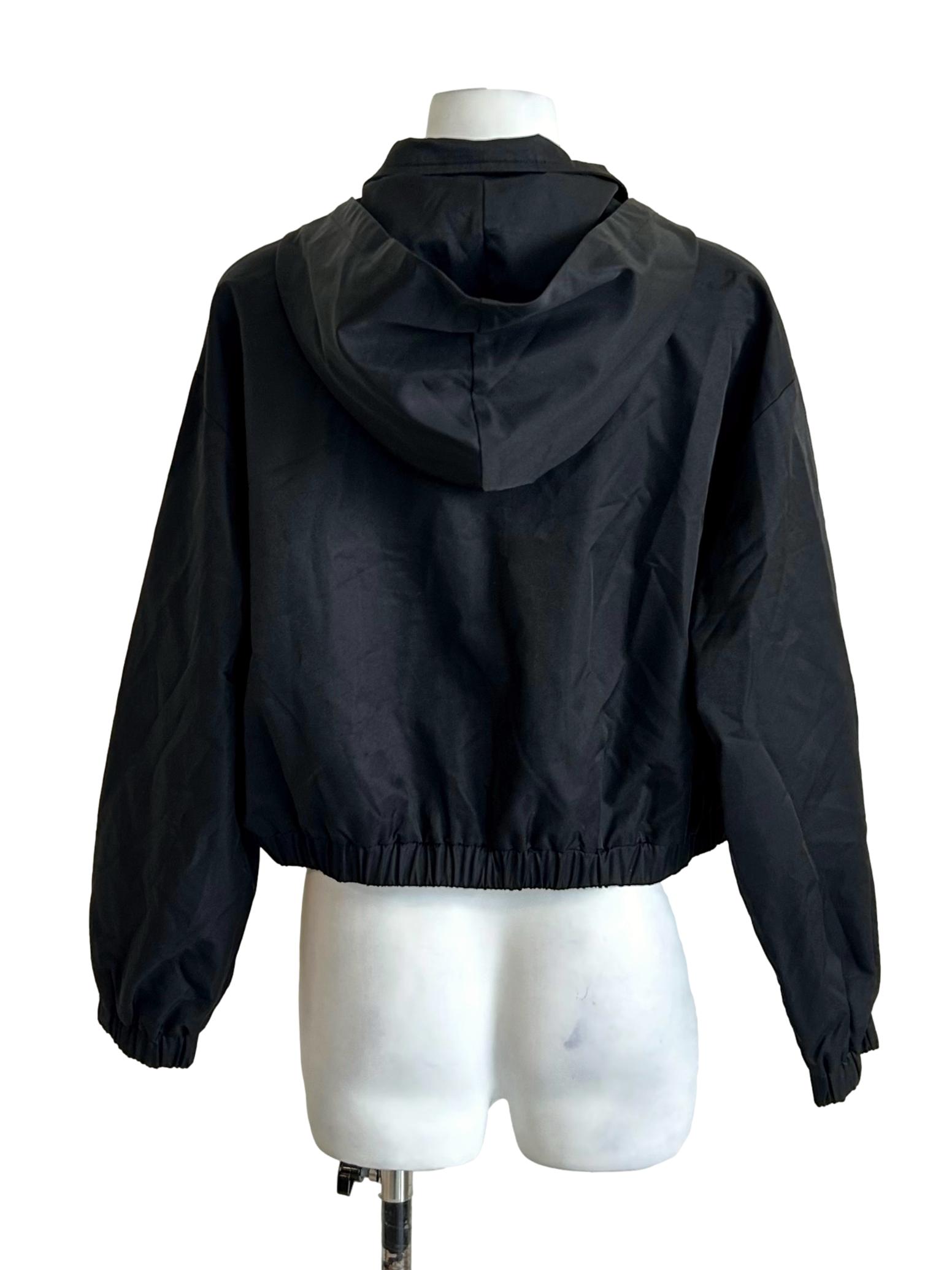 Black Cropped Hooded Utility Jacket