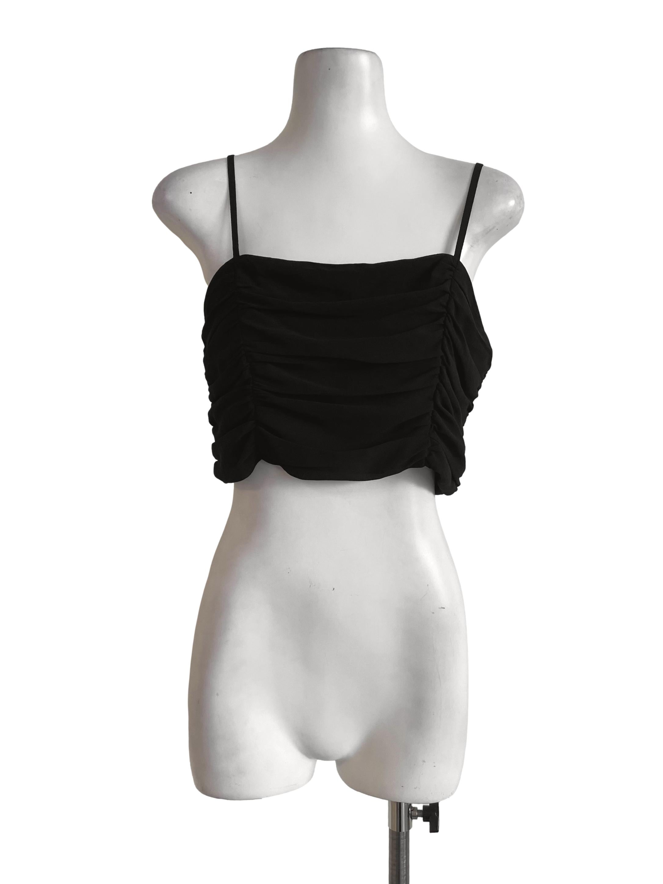 Black Pleated Crop Top YHF