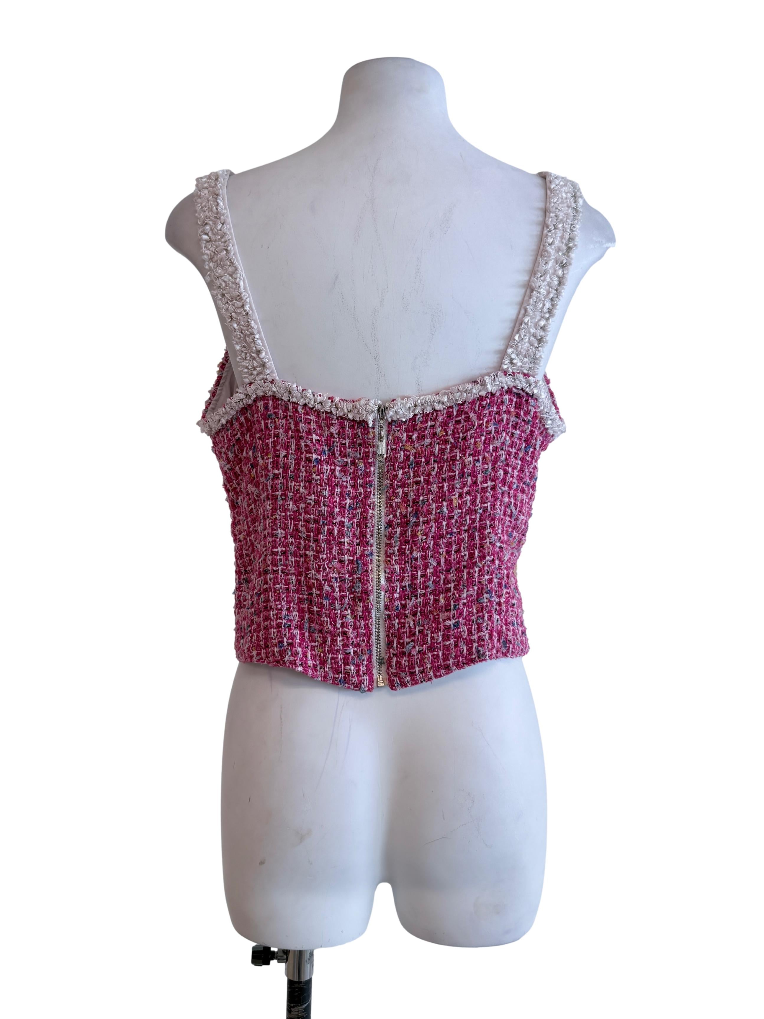 Pink Tweed V Neck Top