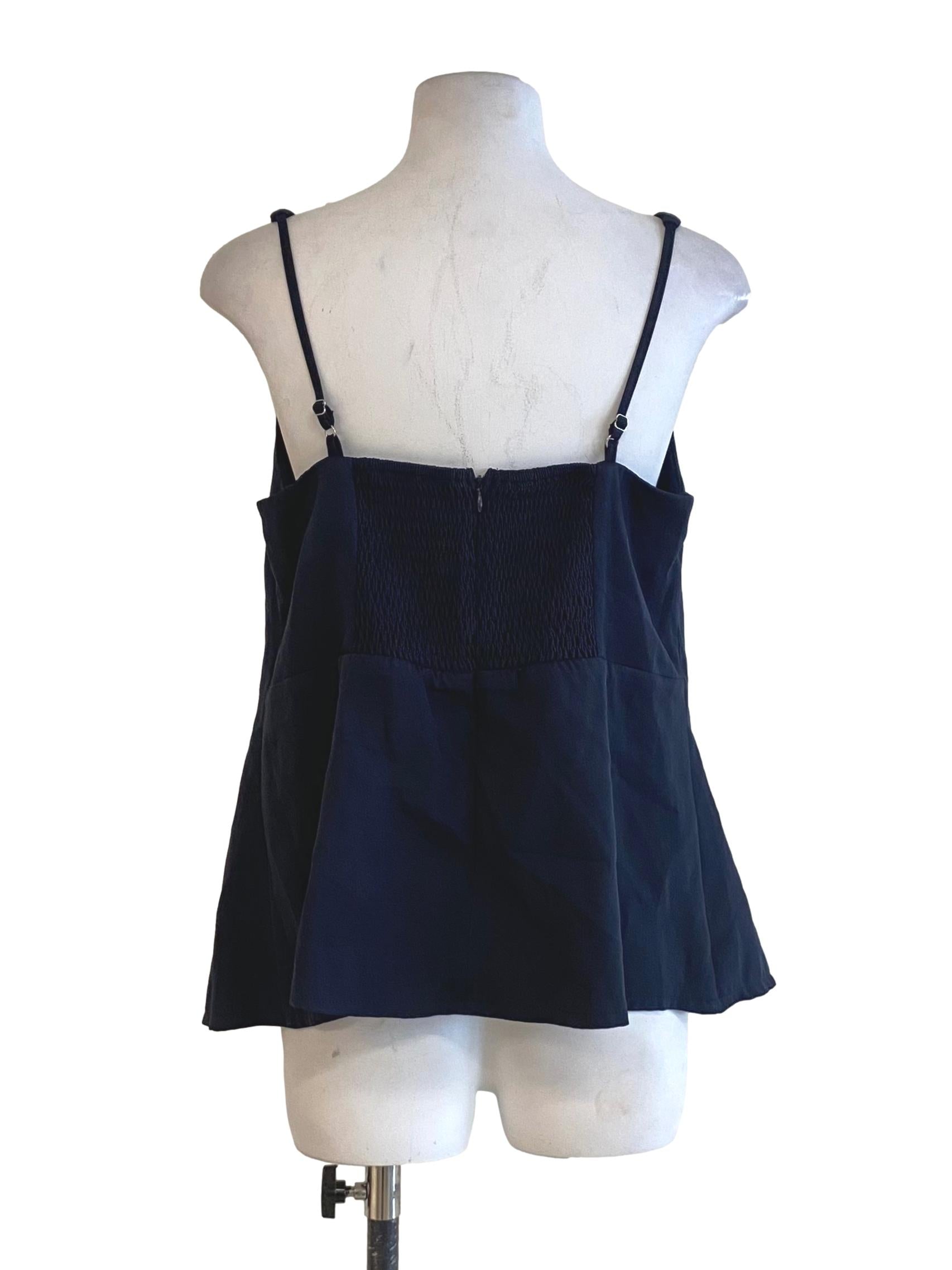 Night Blue Square Pleated Sleeveless Top