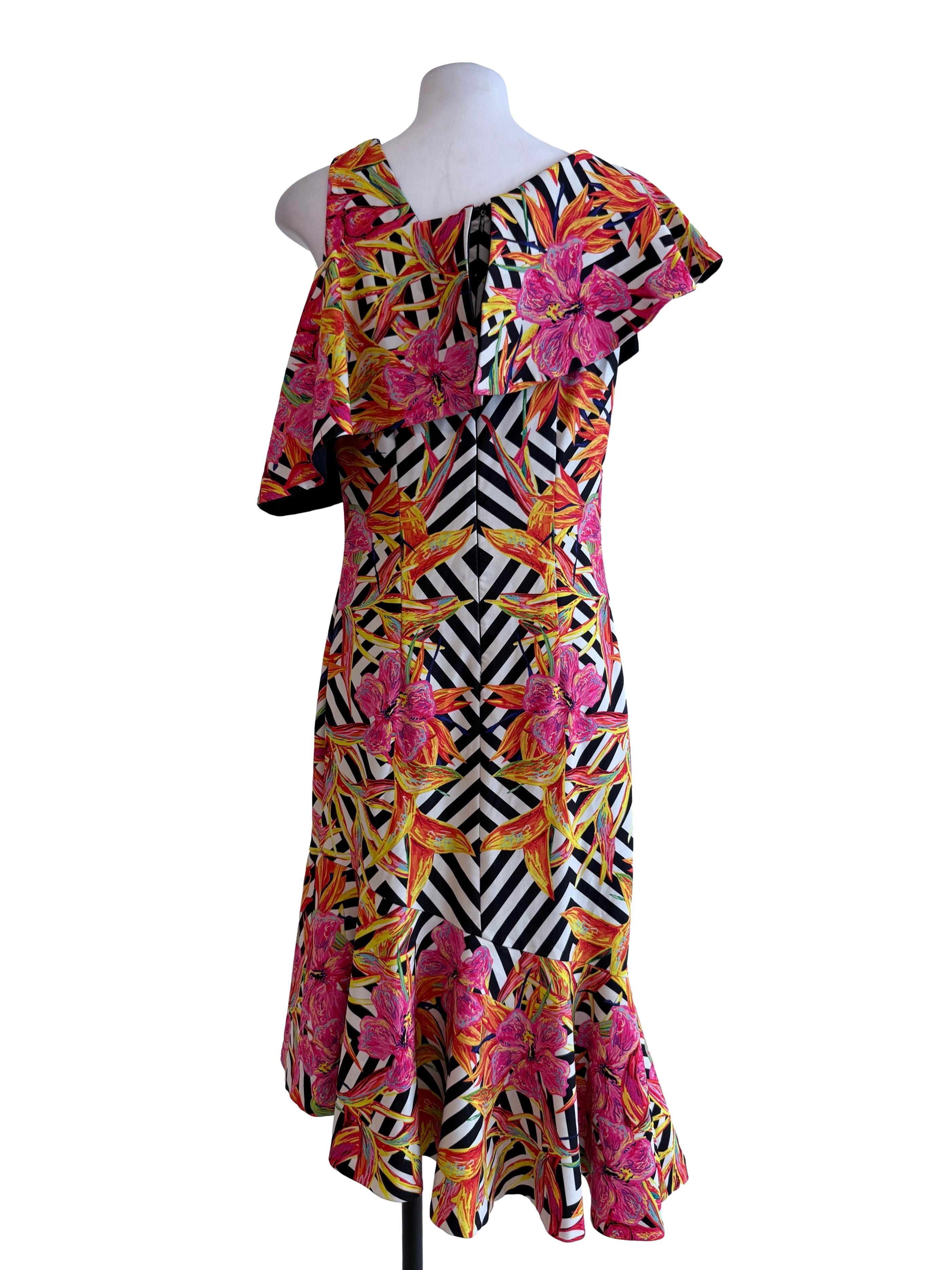 Floral Asymmetrical Shoulder Dress