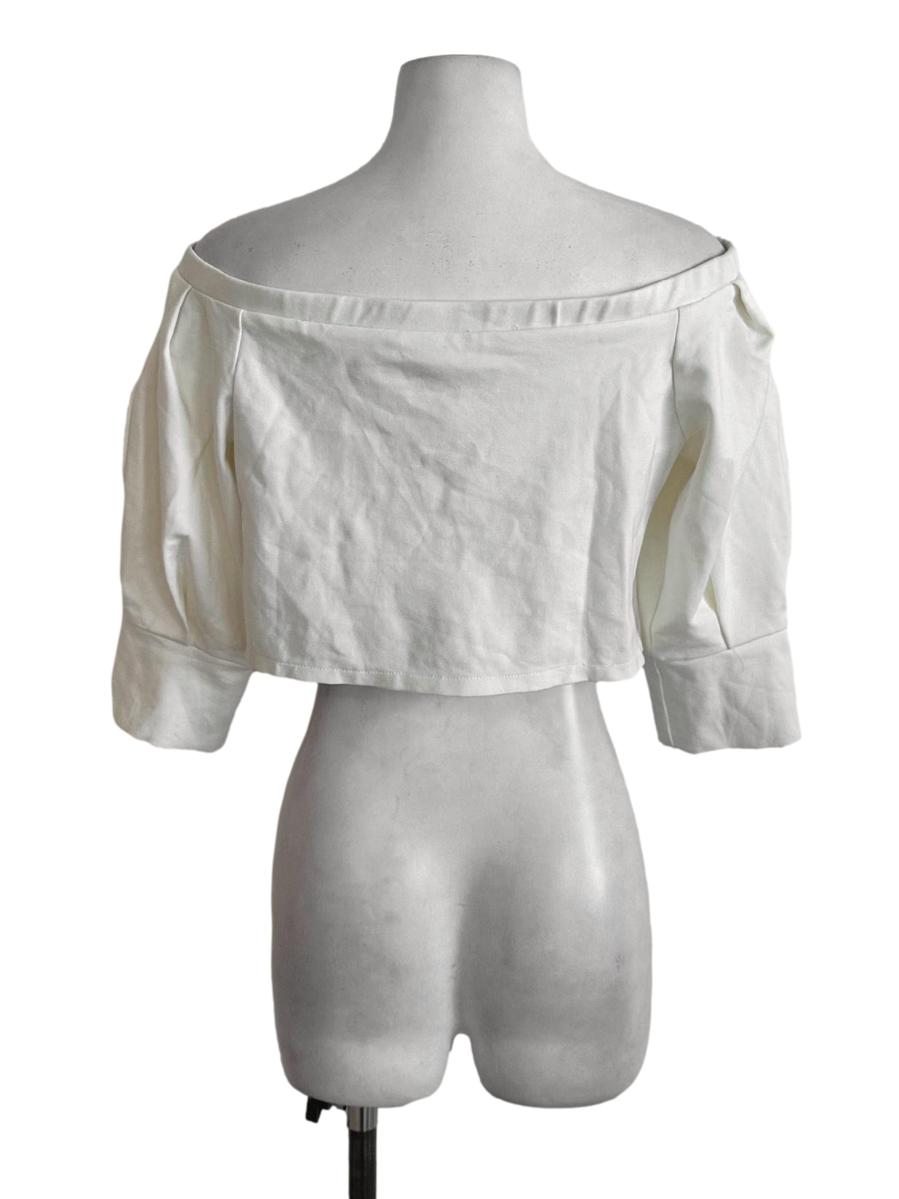 Off White Cropped Off Shoulder Top
