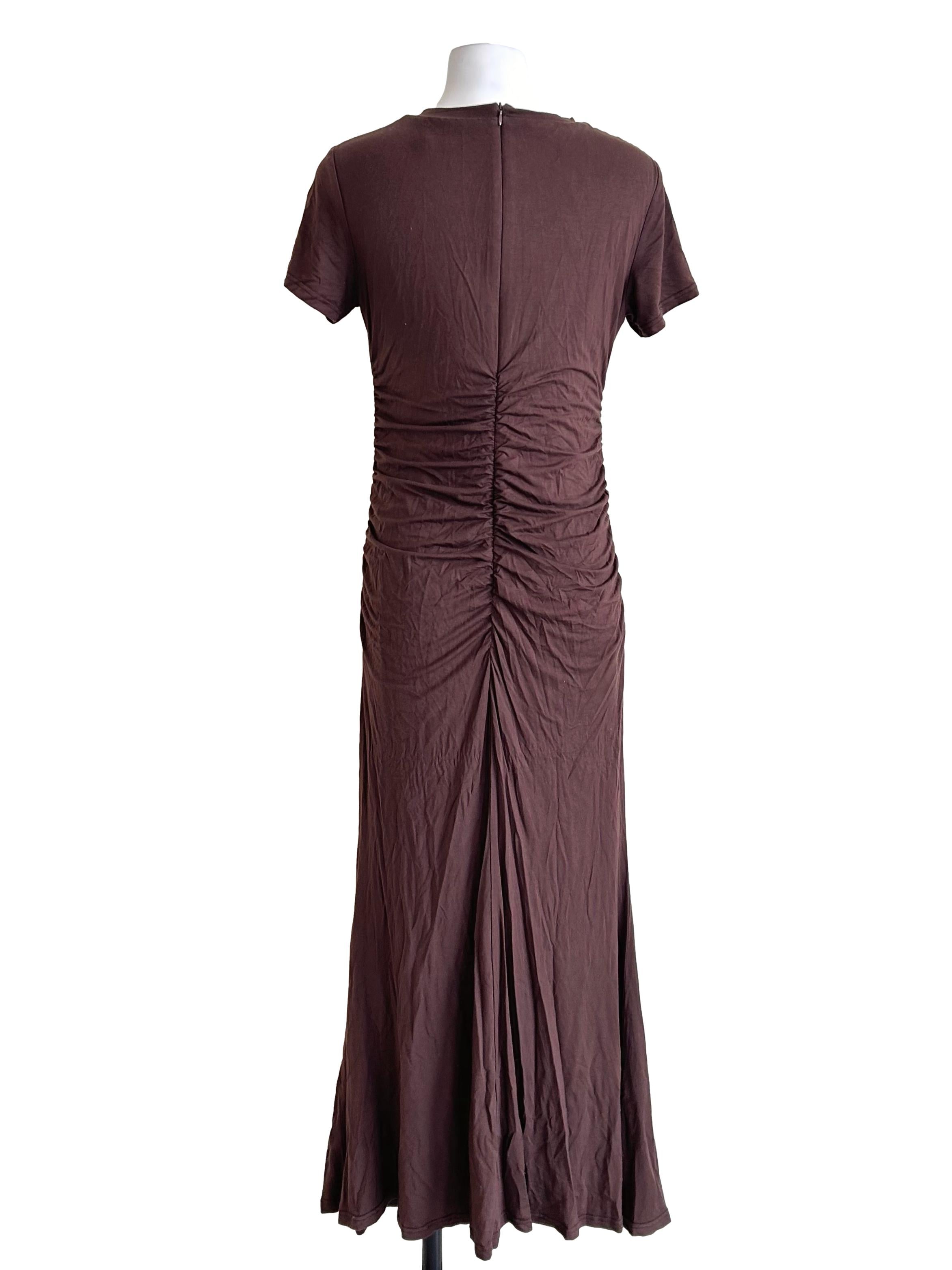 Brown Ruched Short Sleeve Dress