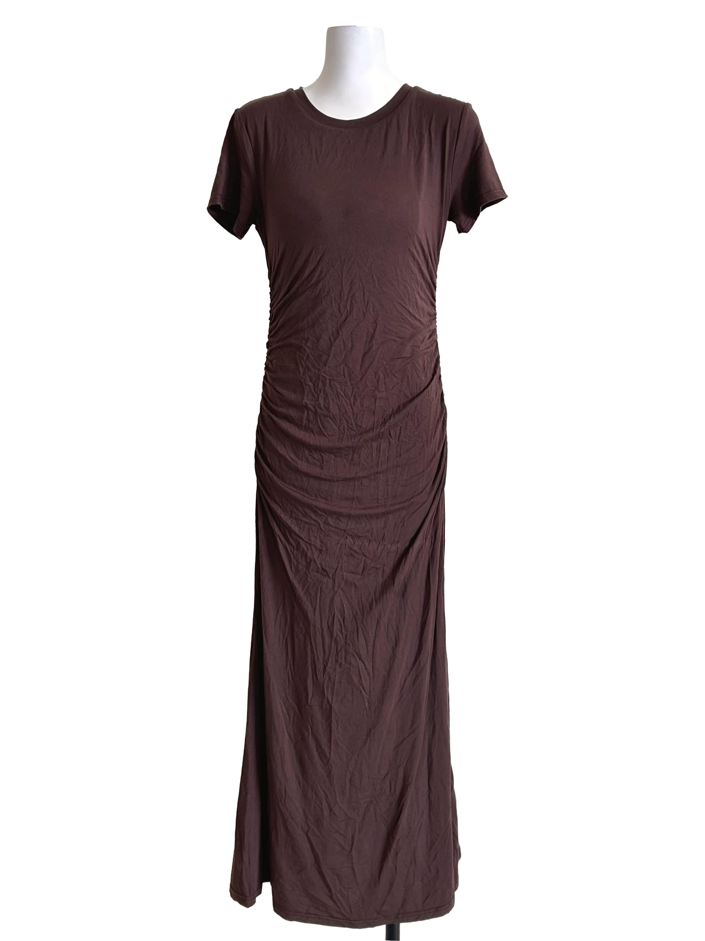 Brown Ruched Short Sleeve Dress