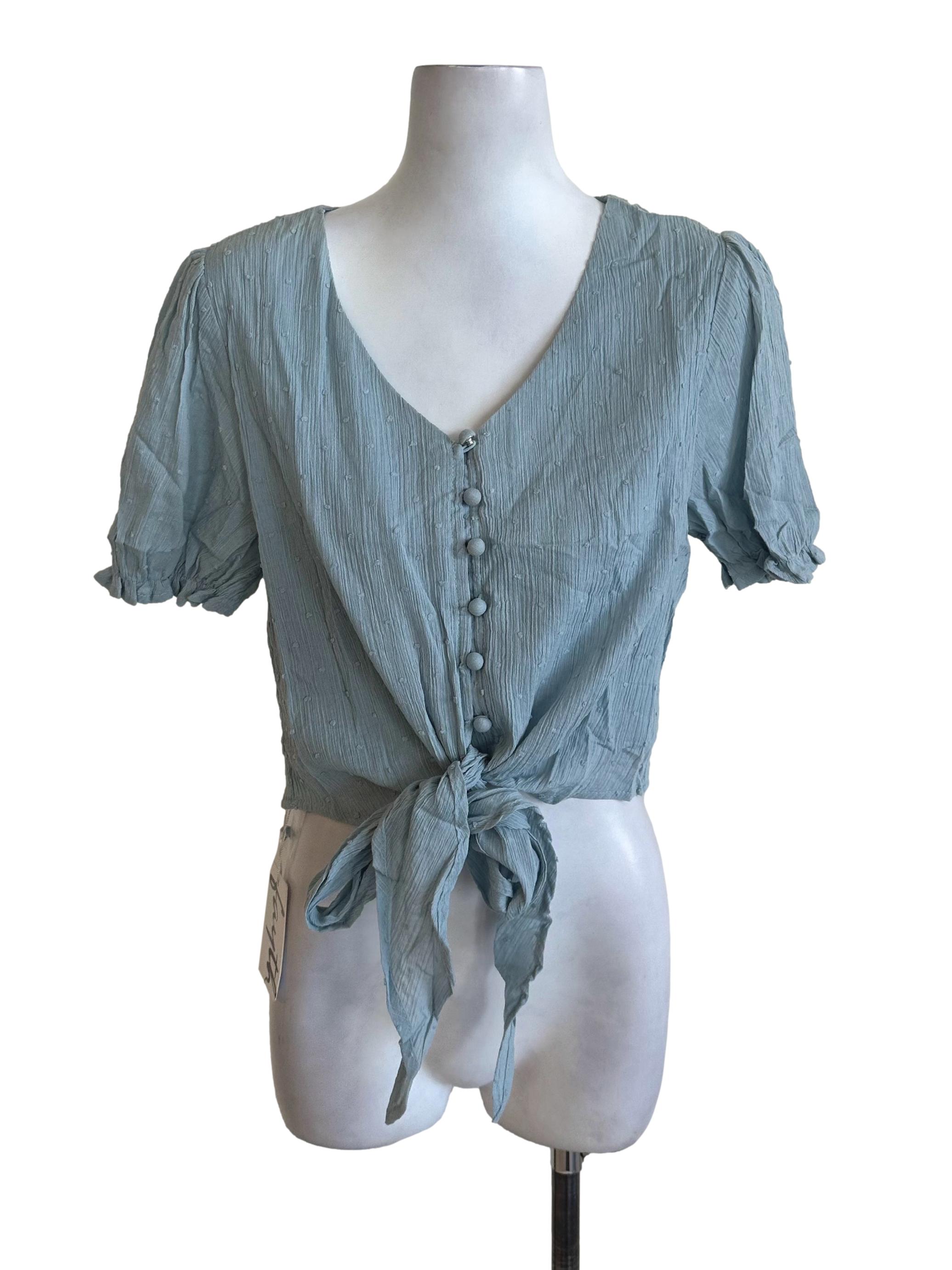 Dusty Blue Textured Knot Top