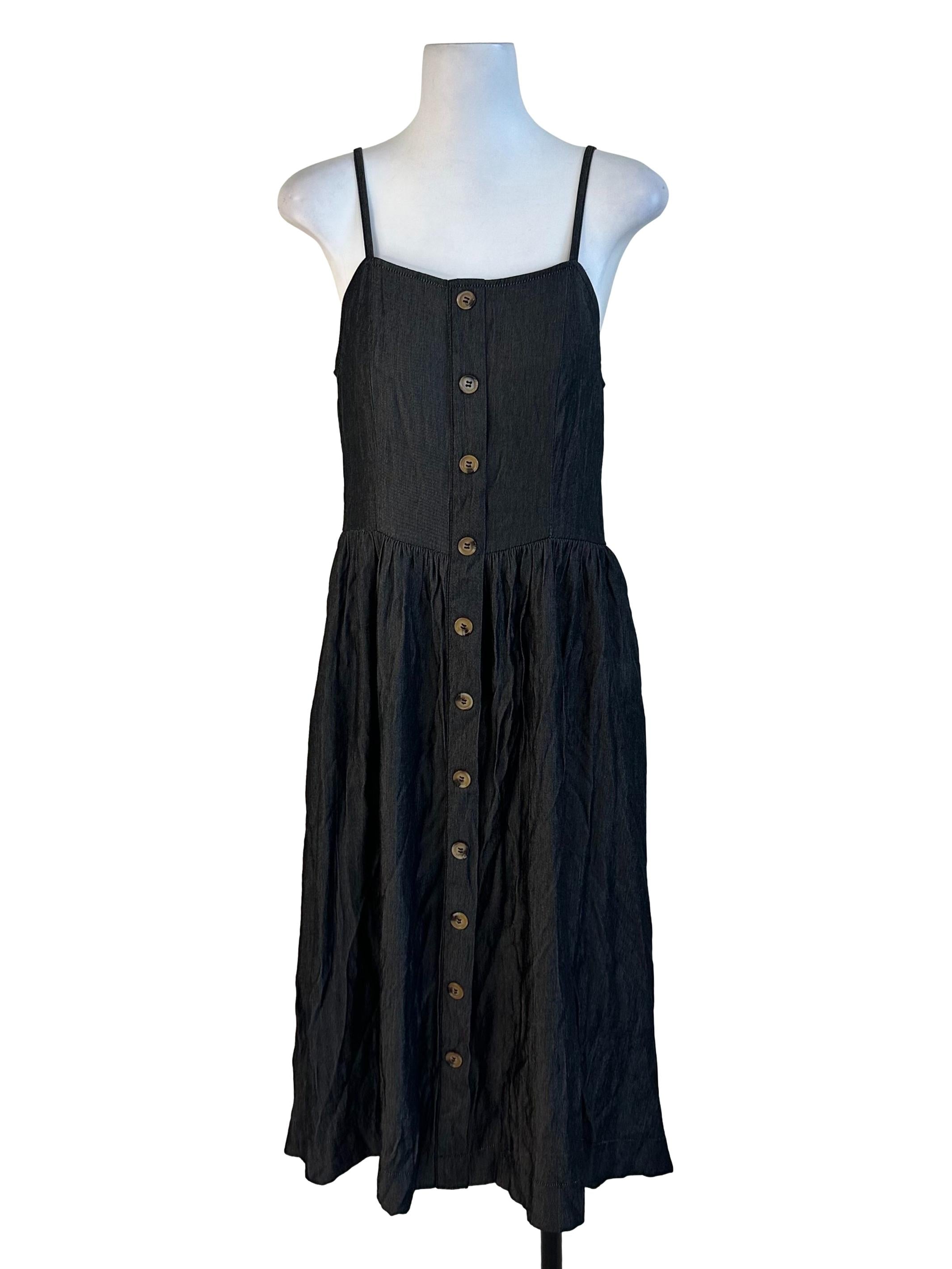 Black Denim Button Dress