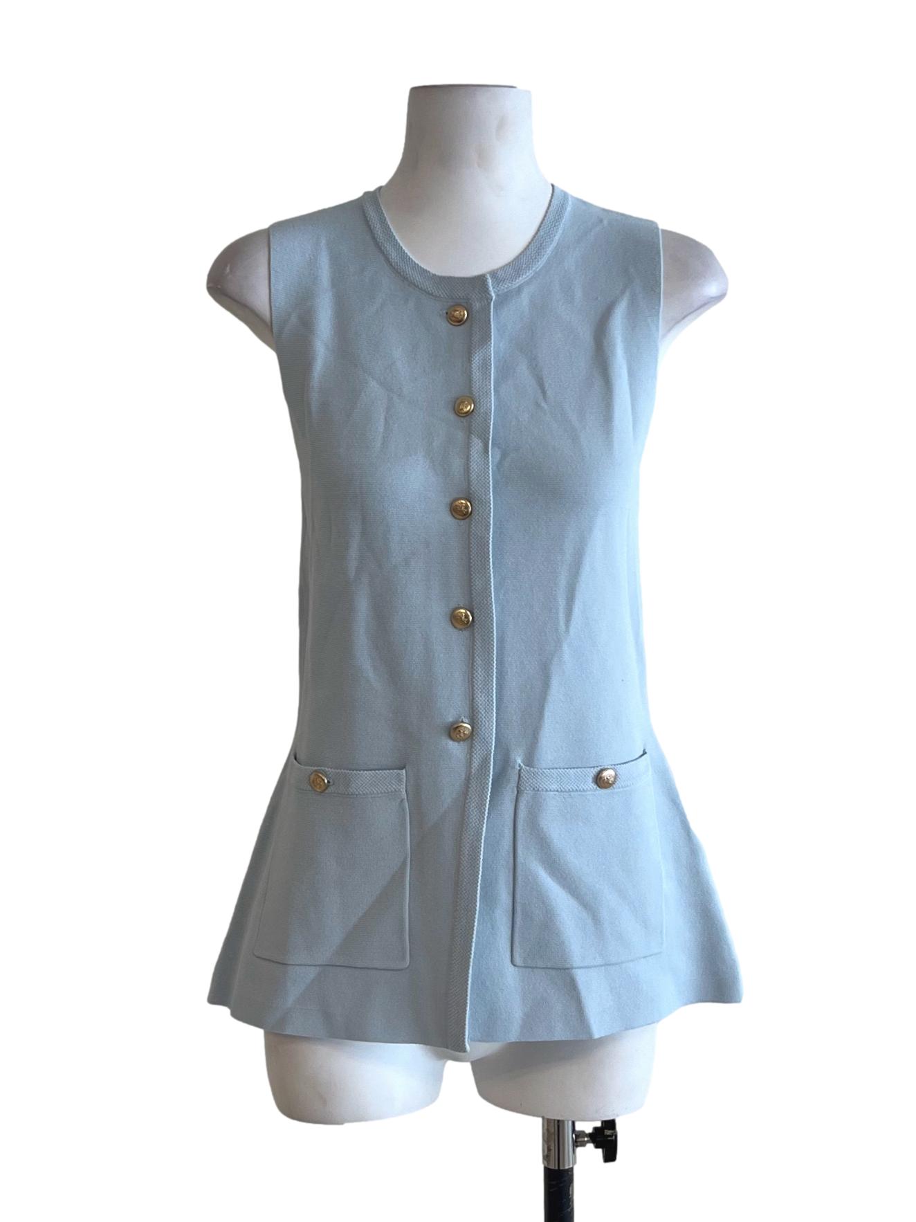 Sky Blue Jewel Neckline Sleeveless Top LB