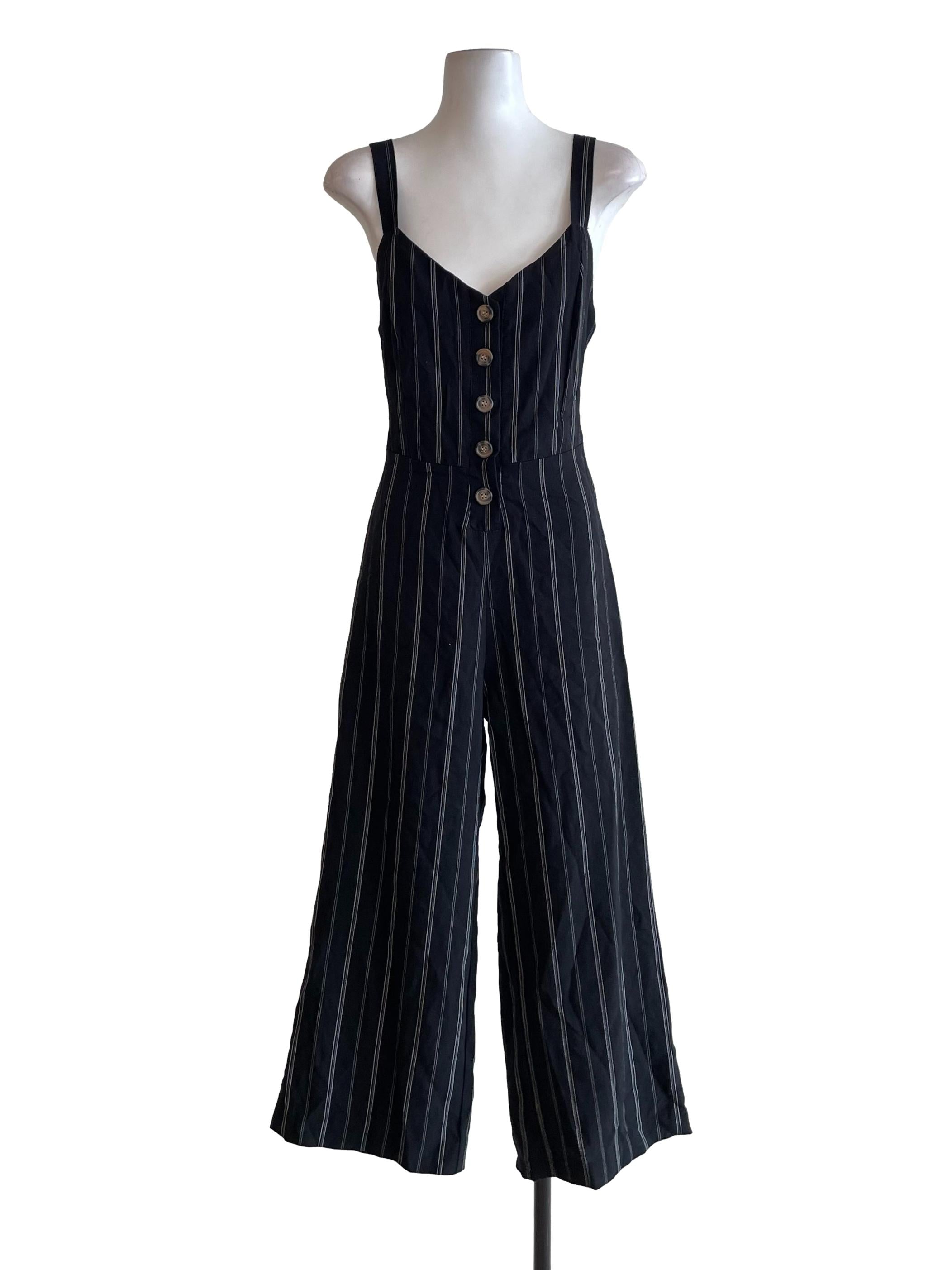 Black Pinstripe Tie Bow Jumpsuit