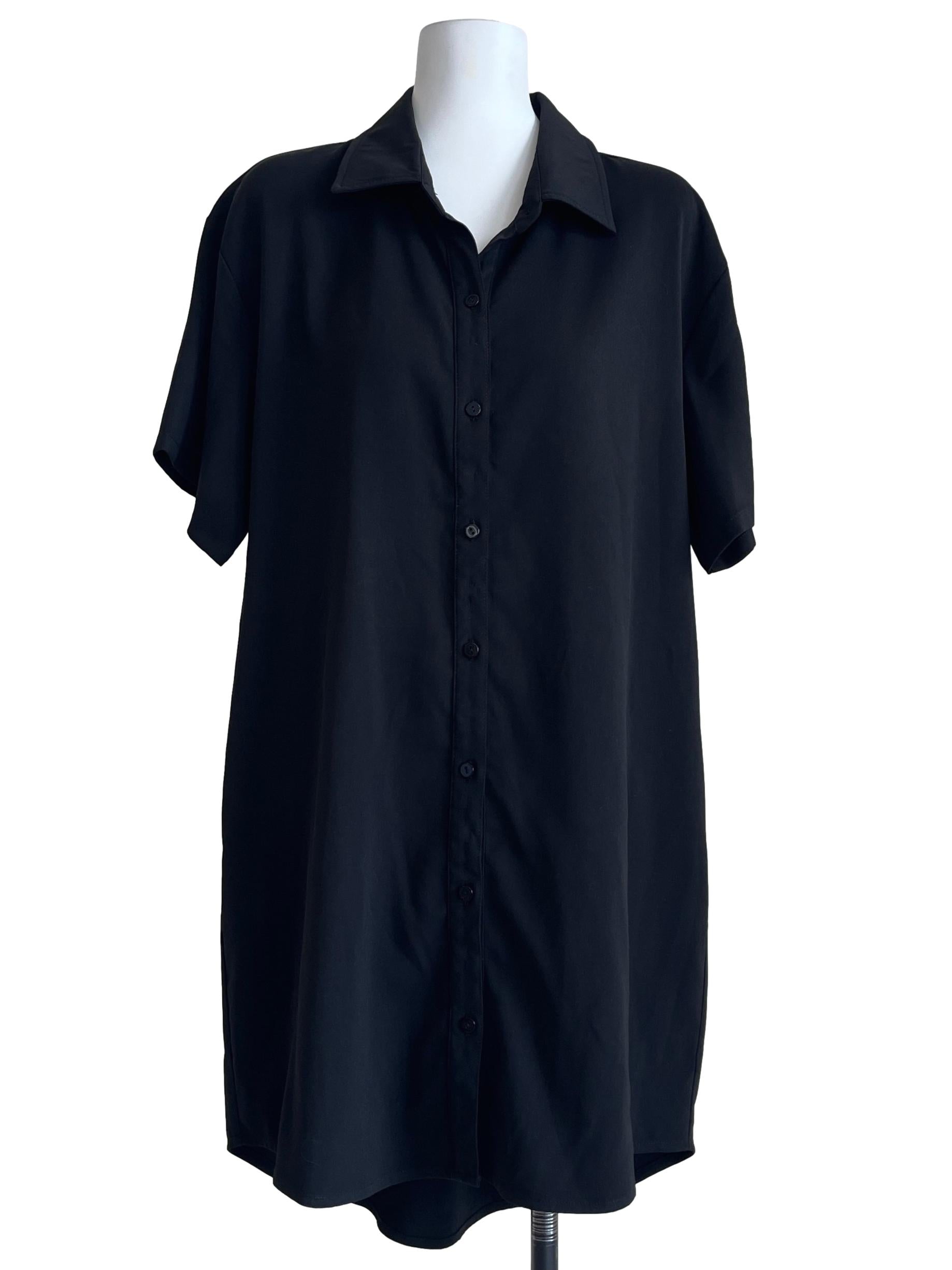 Jet Black Short Sleeve Shirt Dress