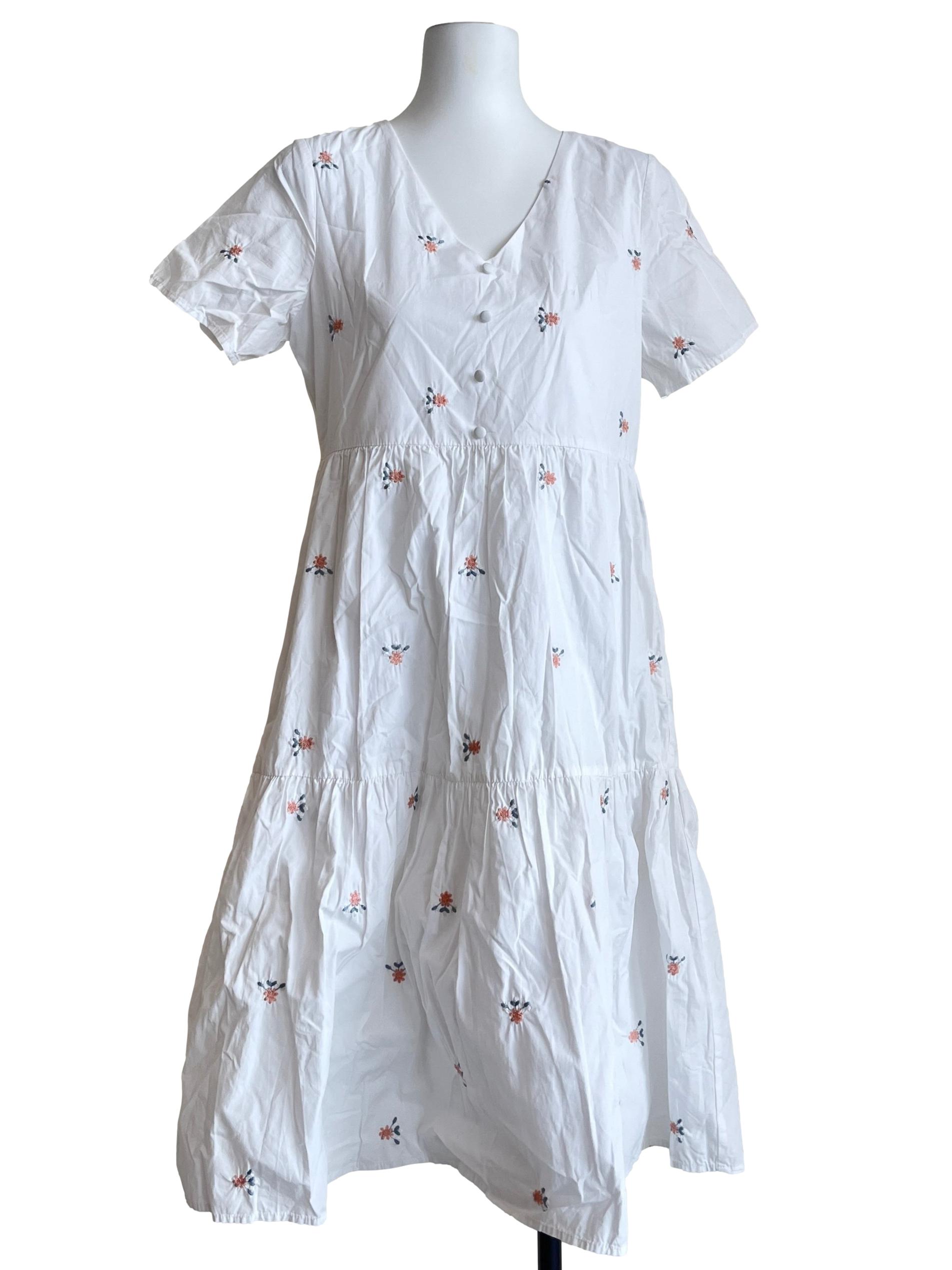 Off White V-Neck Short Sleeve A-Line Dress