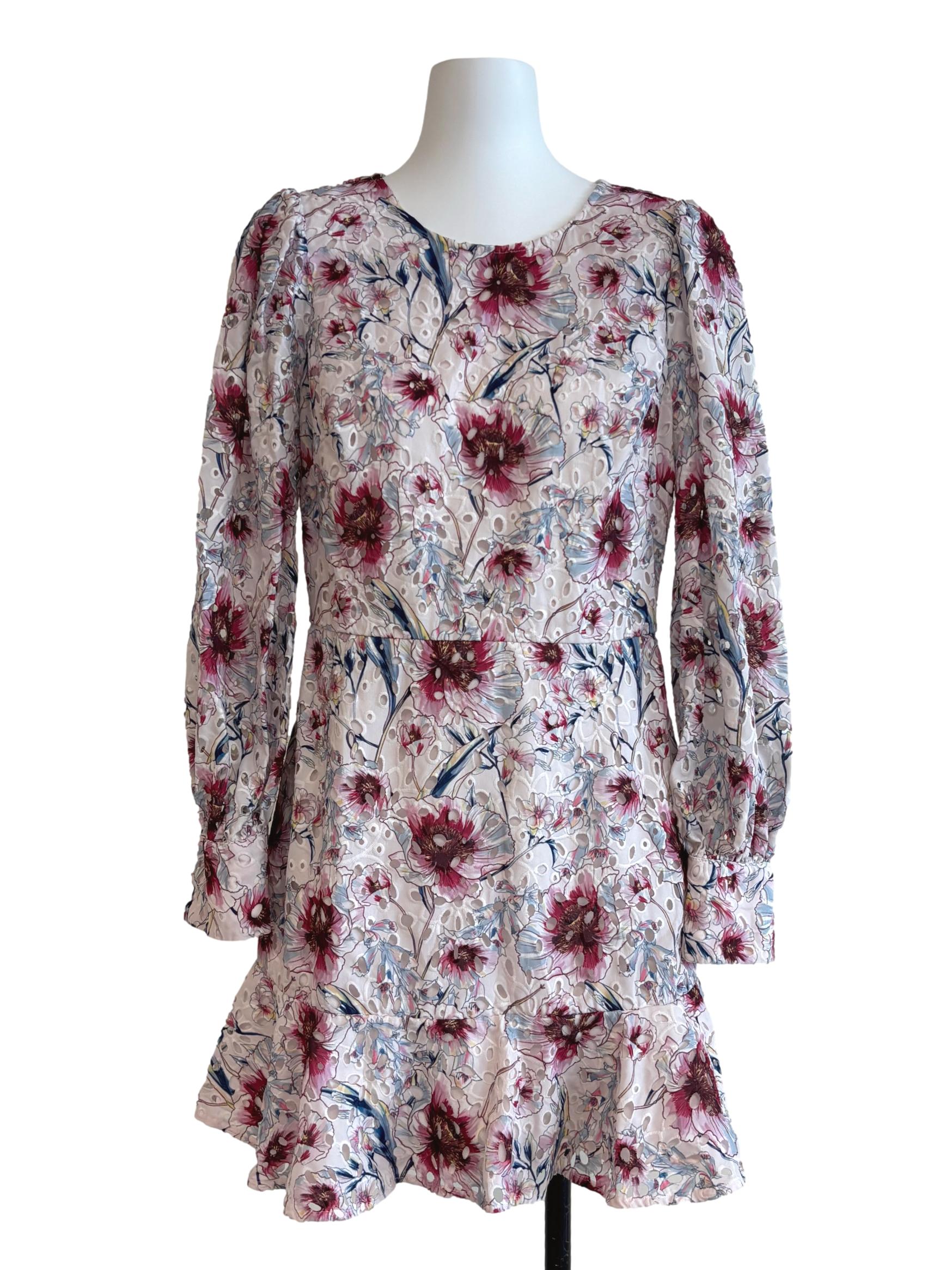 Powder White Mini Patterned Eyelet Dress