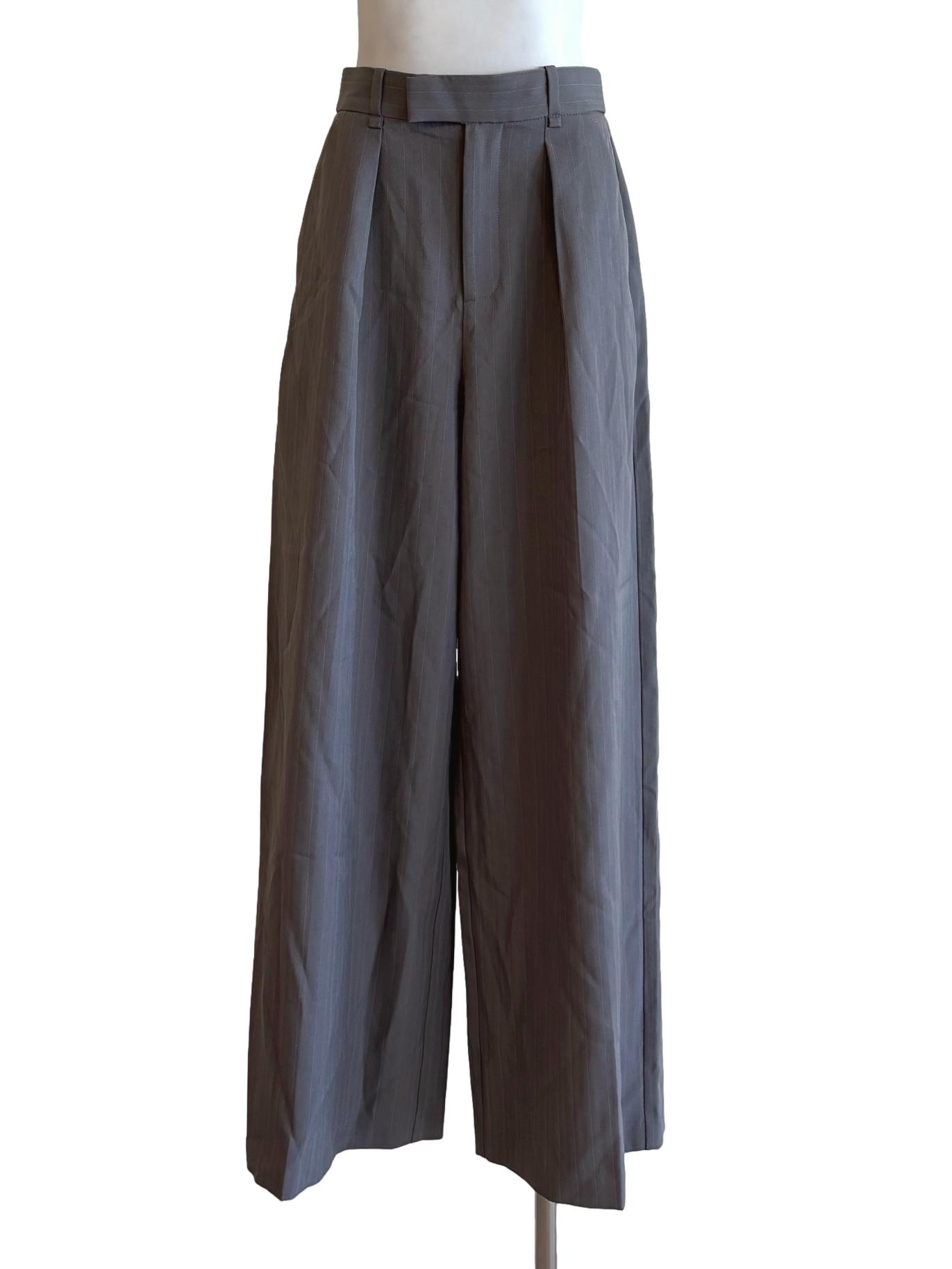 Carbon Grey Wide Leg Pleated Pants LB