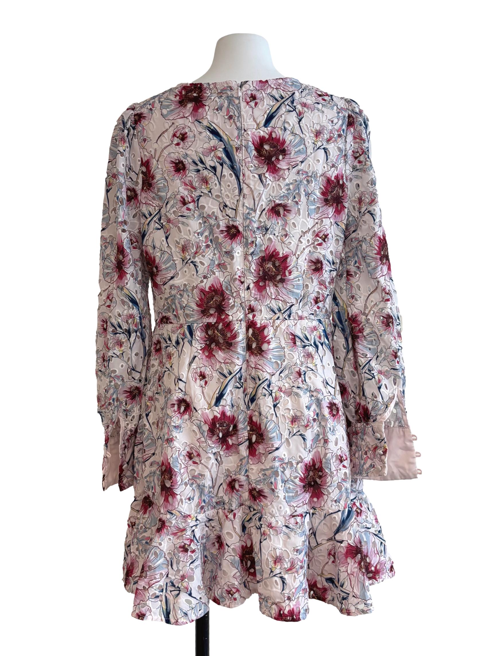Powder White Mini Patterned Eyelet Dress