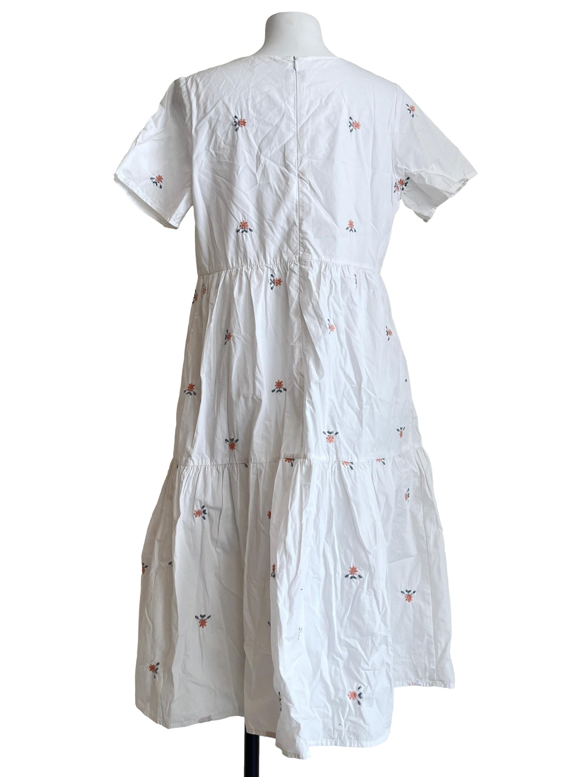 Off White V-Neck Short Sleeve A-Line Dress
