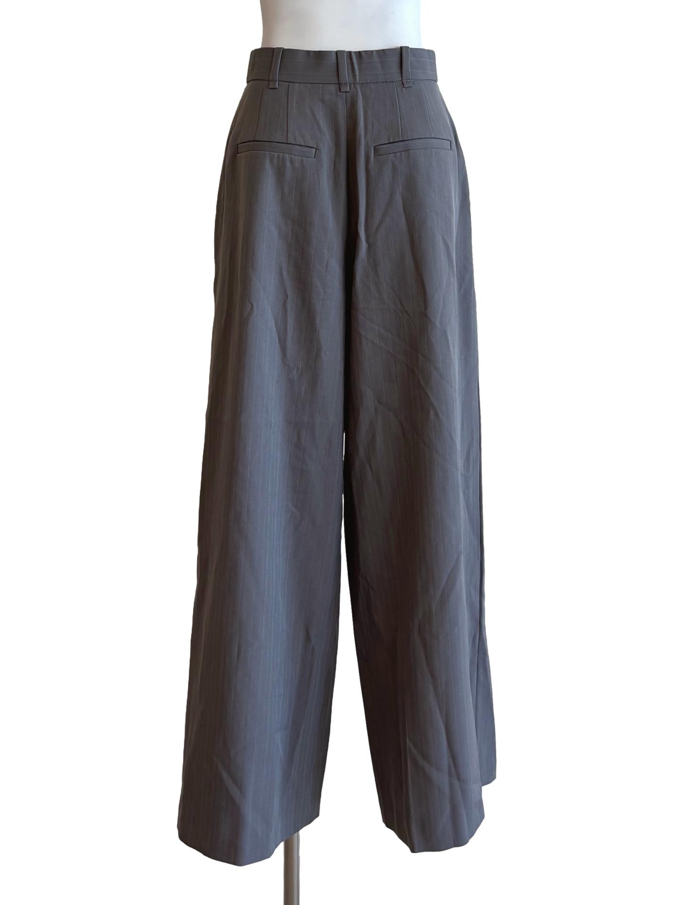 Carbon Grey Wide Leg Pleated Pants LB