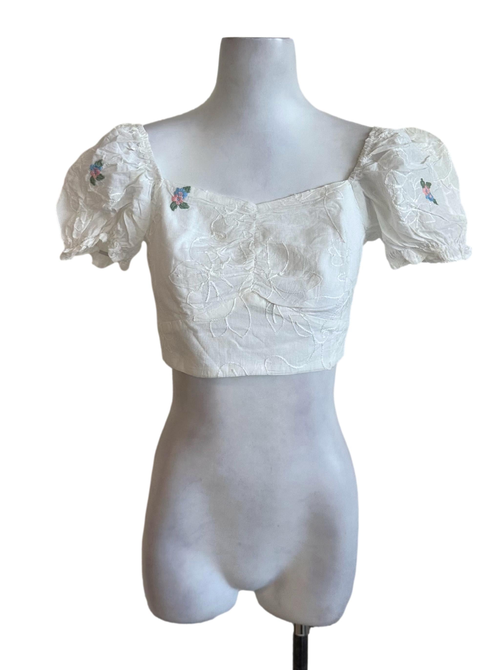 Pearl White Textured Floral Embroidery Top