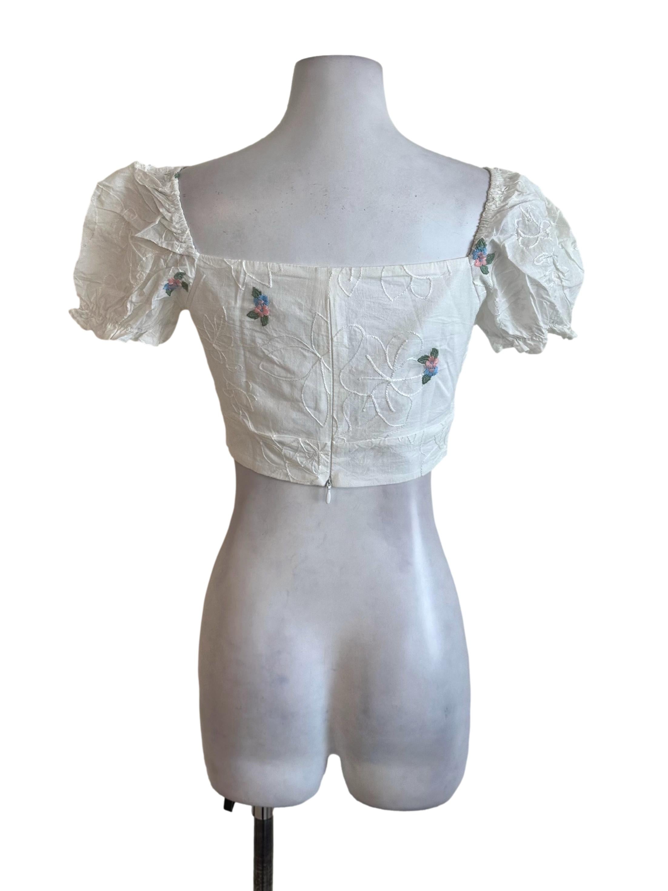 Pearl White Textured Floral Embroidery Top