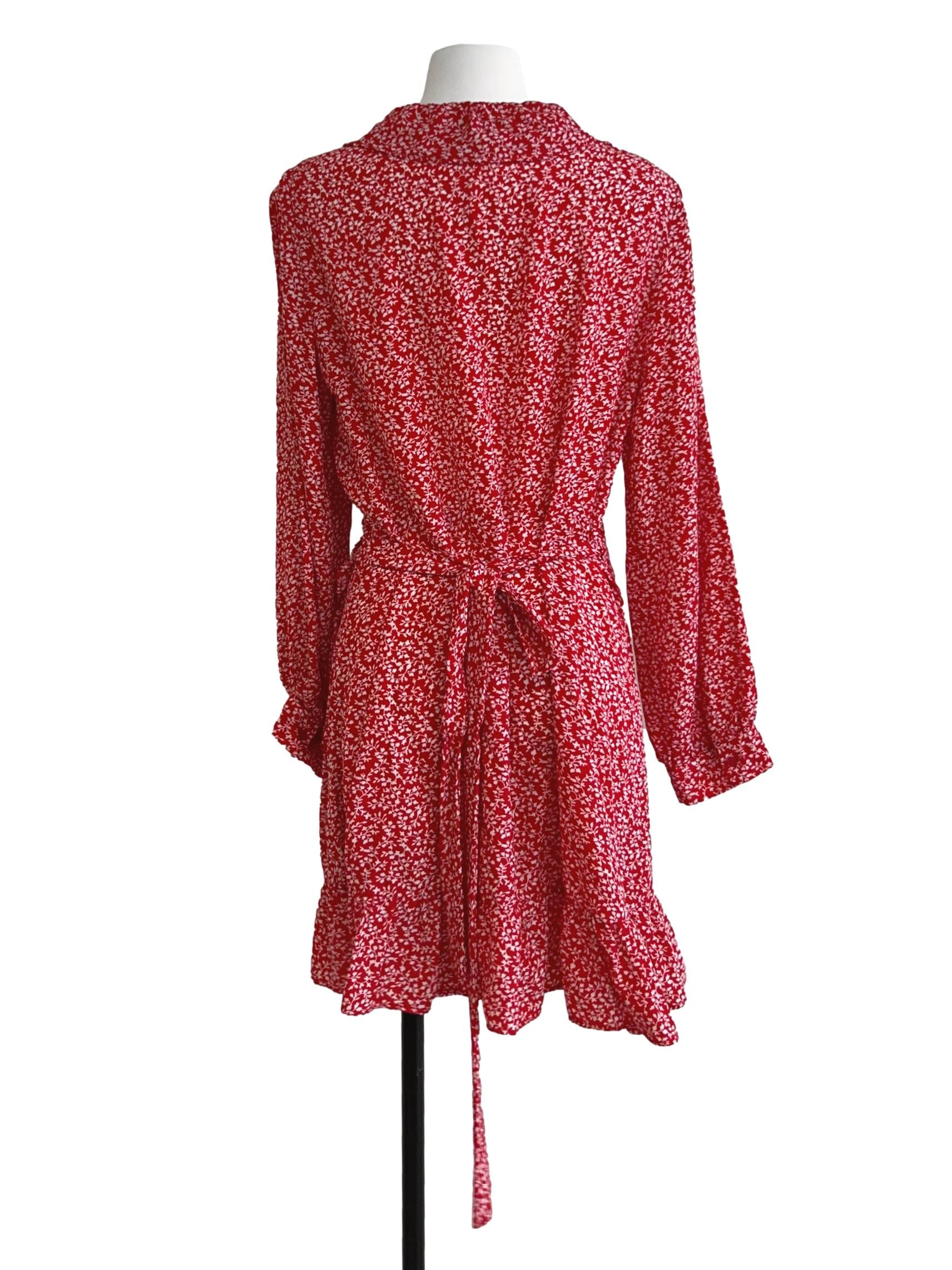 Crimson Red Floral Wrap Dress