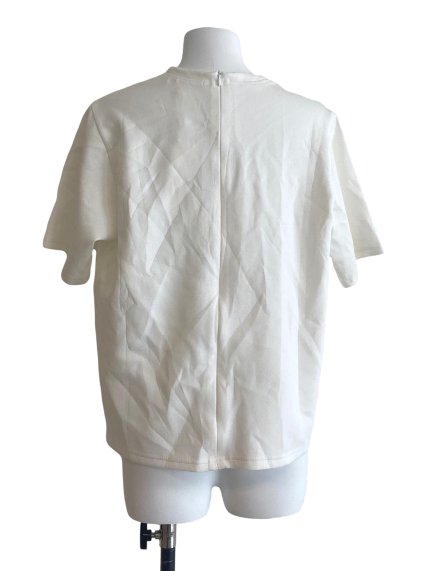 White Twill Jewel Neck Blouse