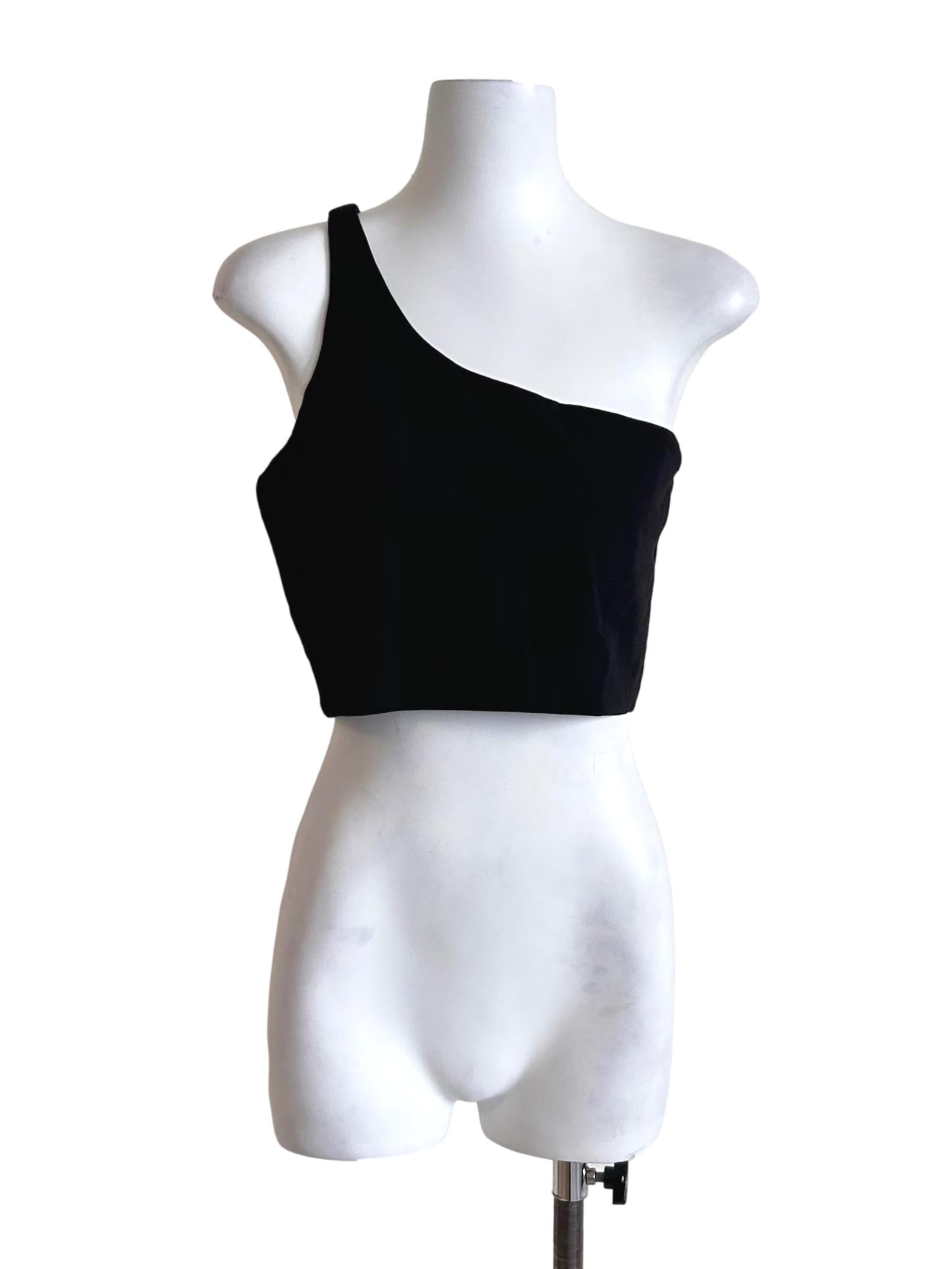 Black Basic One-Shoulder Crop Top