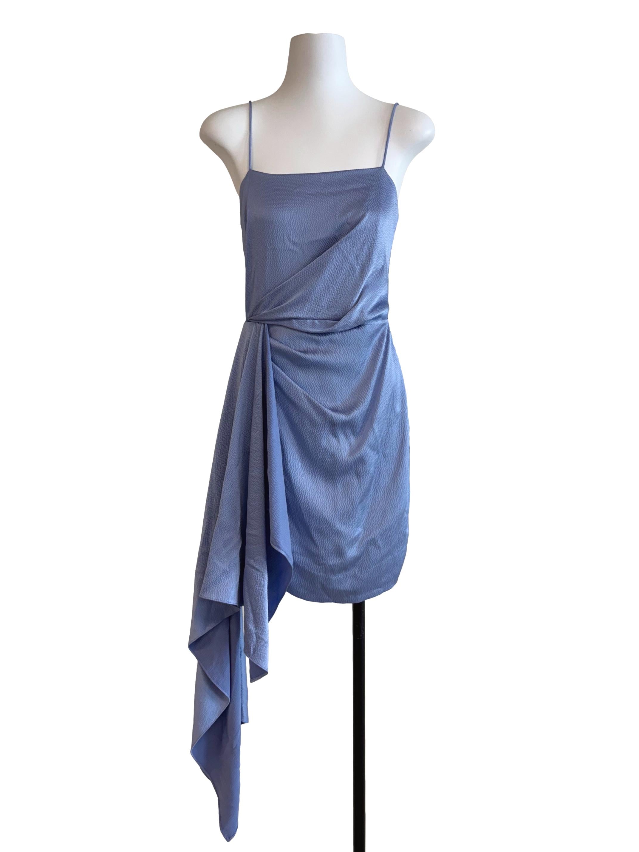 Pastel Blue Spaghetti Strap Drape Dress