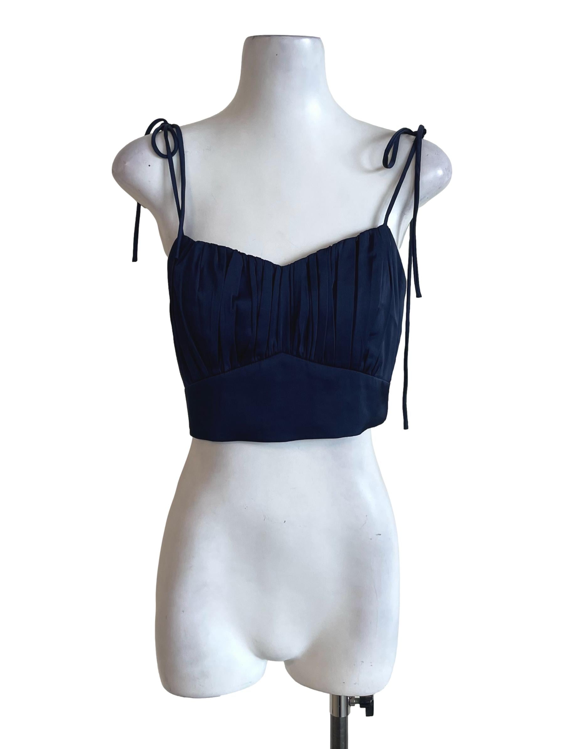 Navy Blue Pleated Crop Top