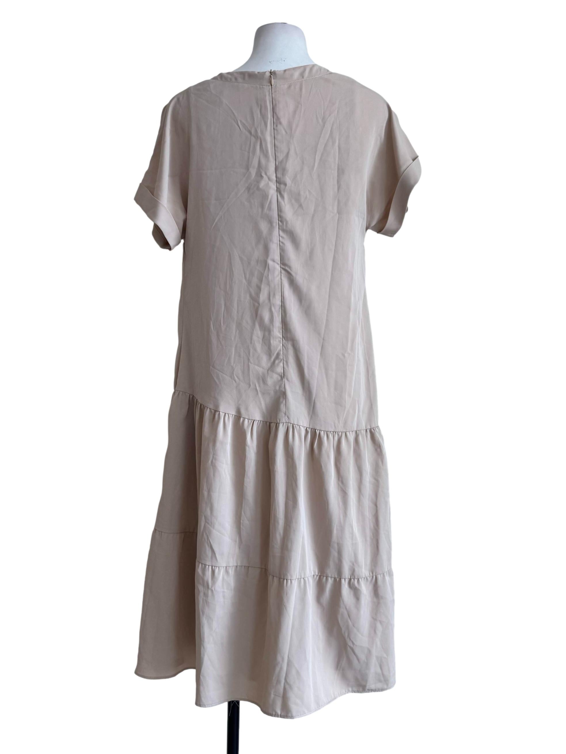 Sand Beige V Neck Dress