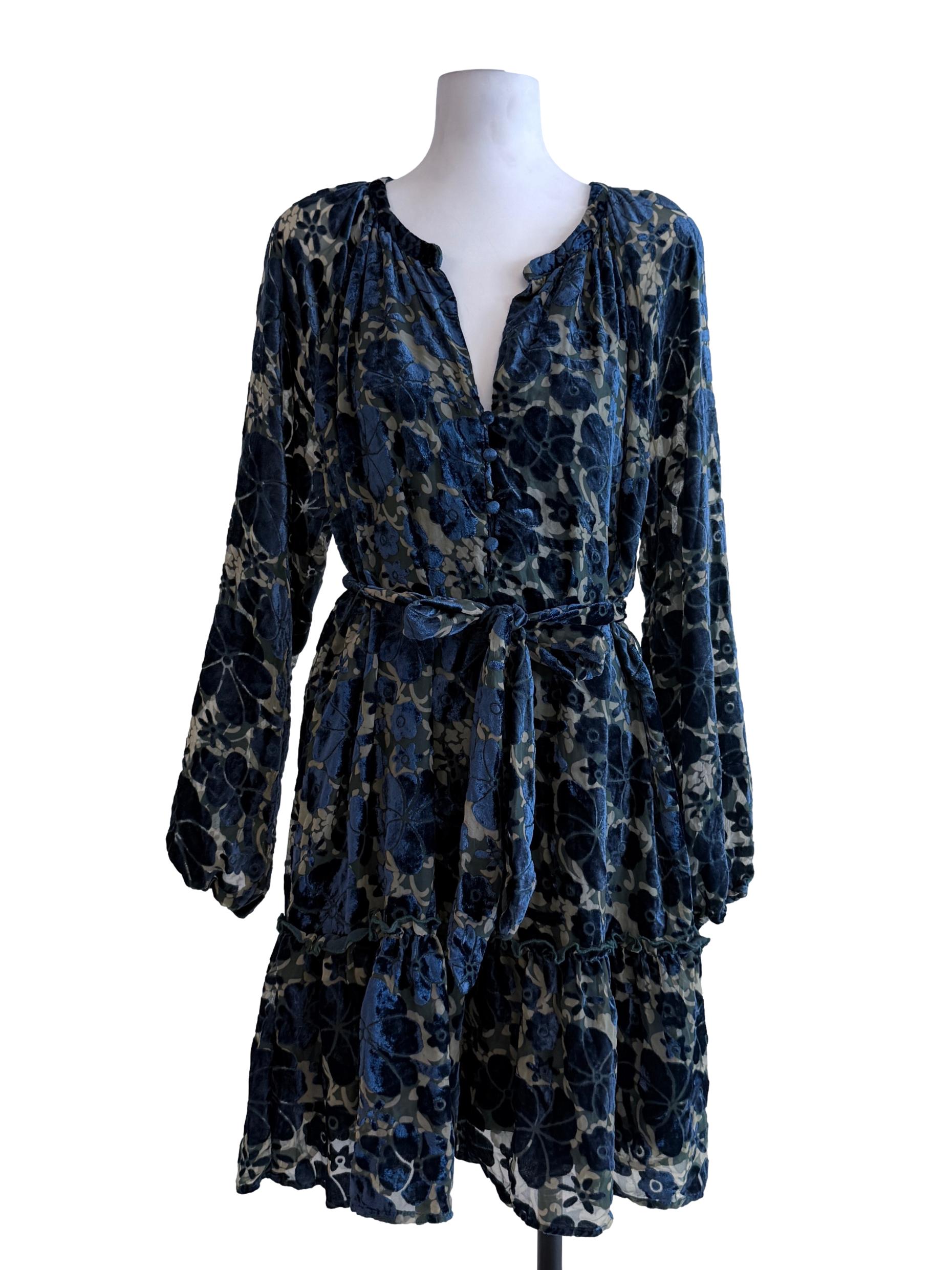 Blue Textured Down Waist Dress