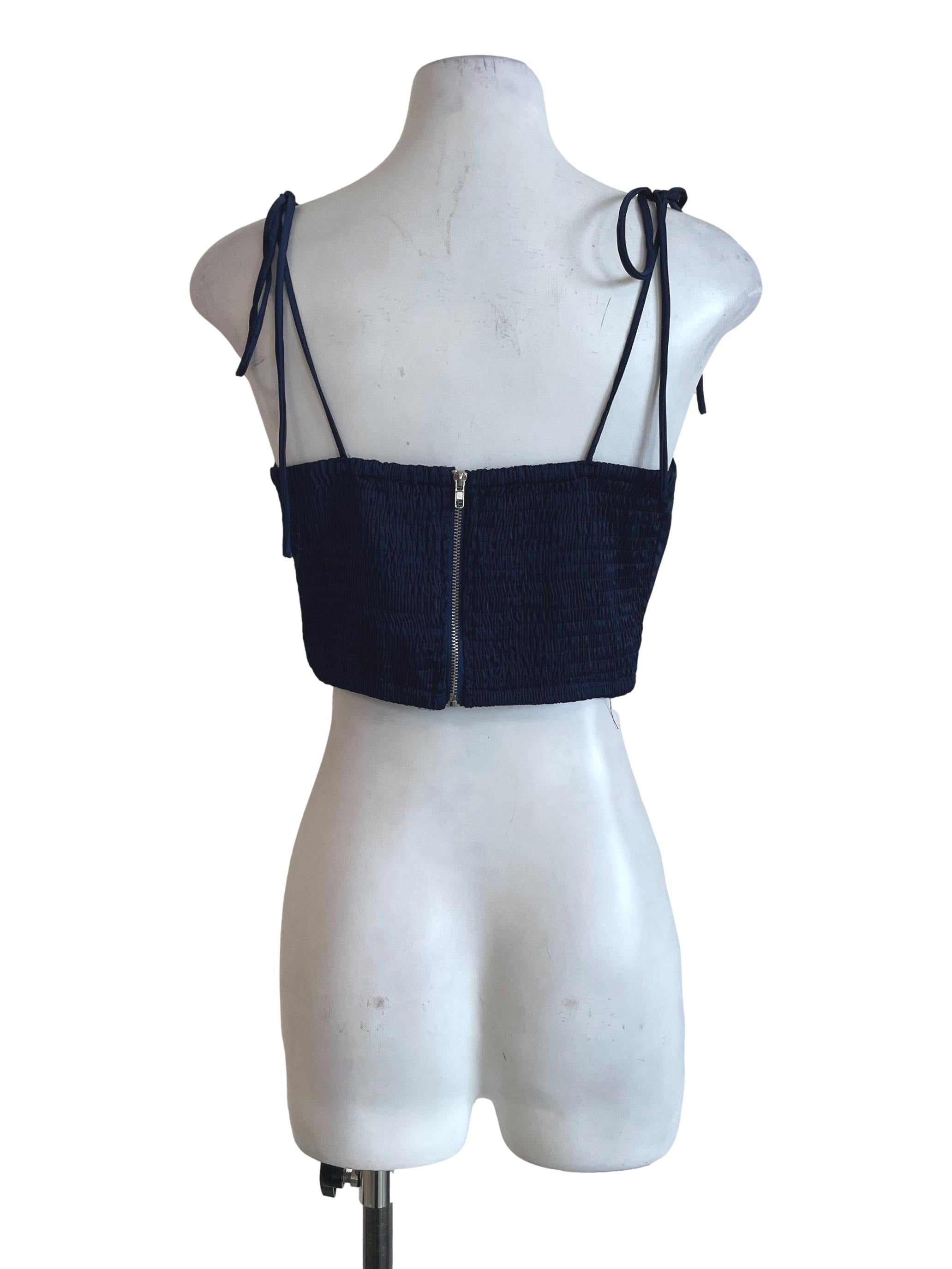Navy Blue Pleated Crop Top