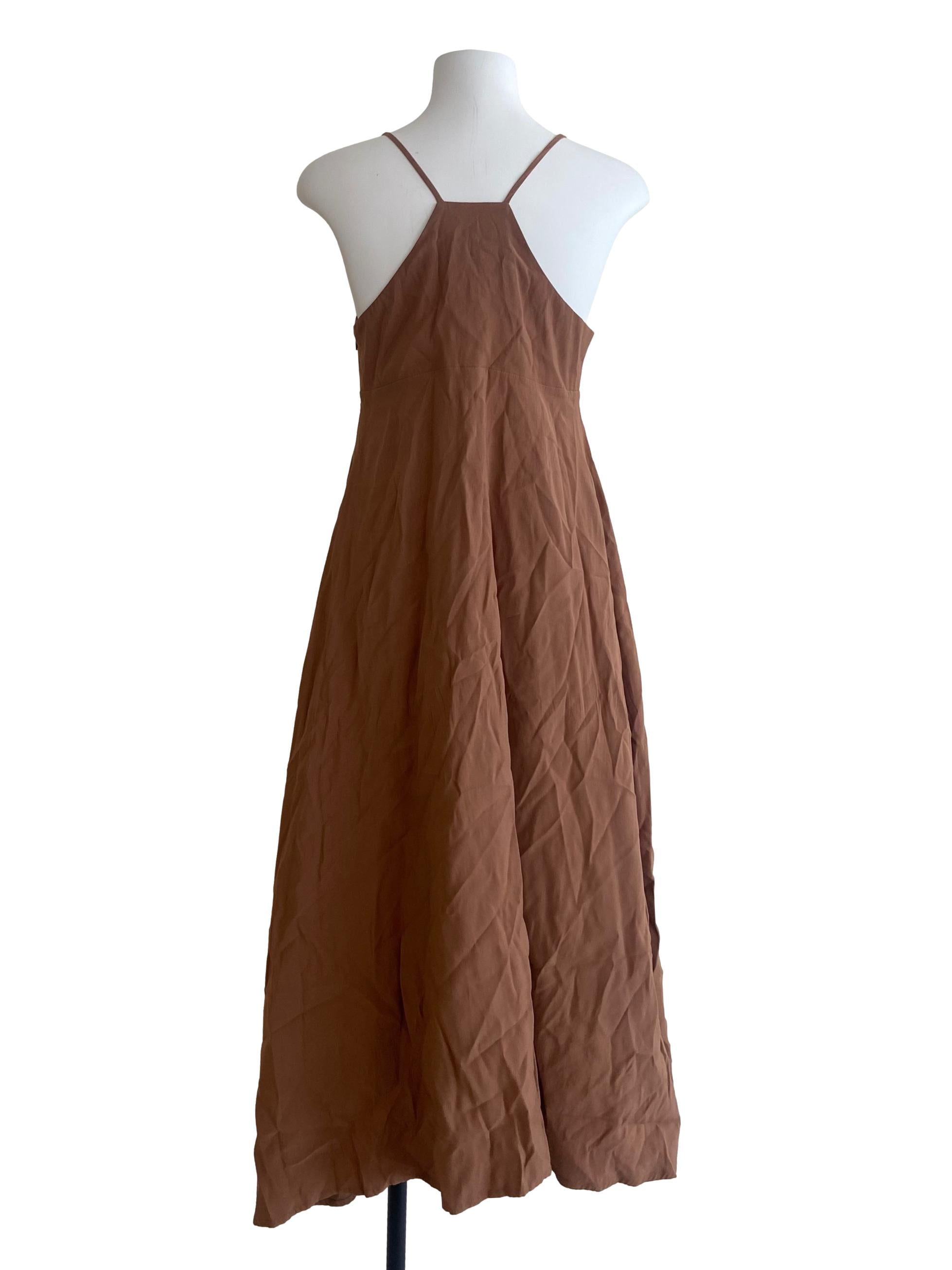 Tawny Brown Halter Neck Twill Dress