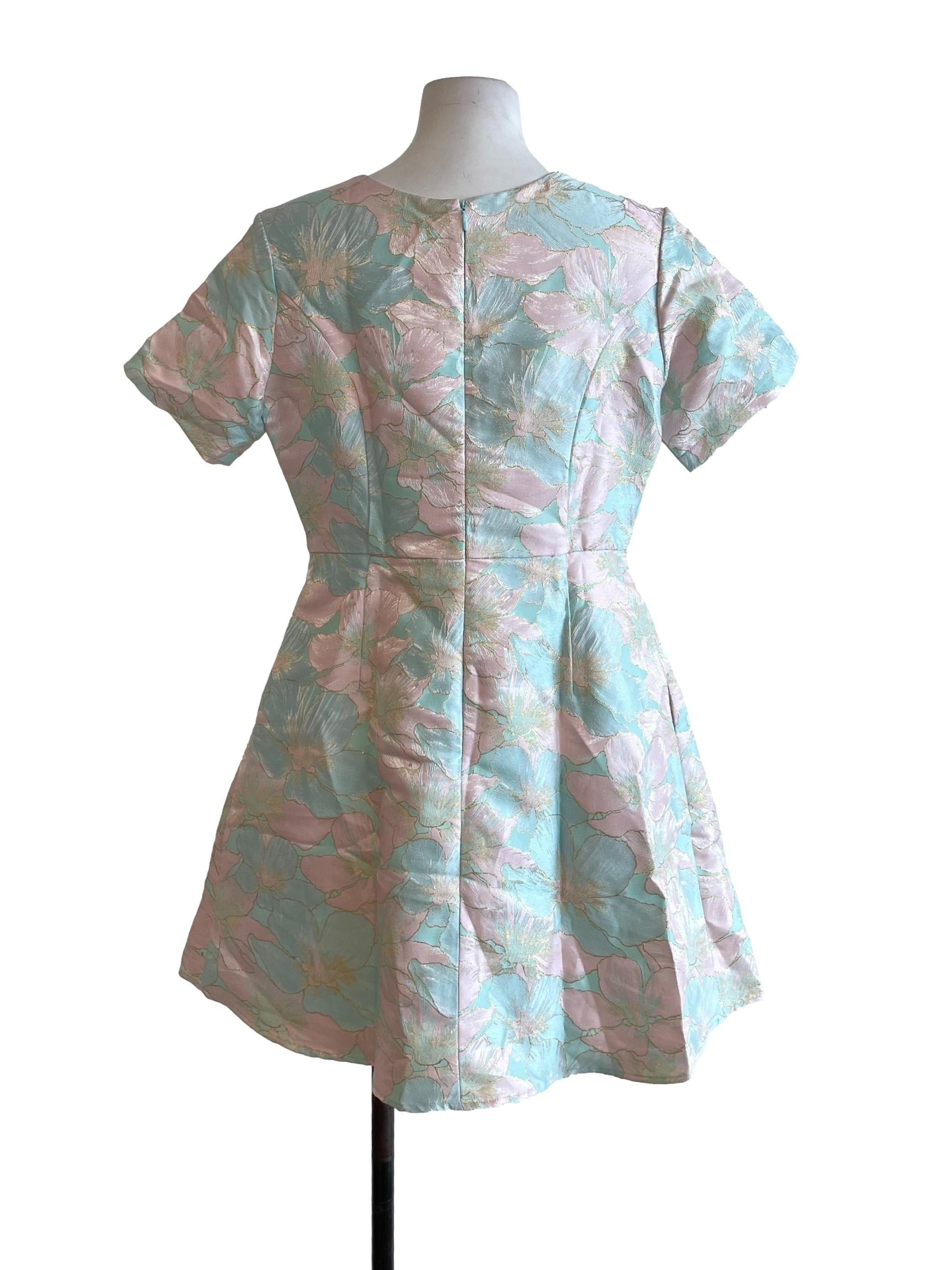 Pastel Mint Box Pleated Floral Dress