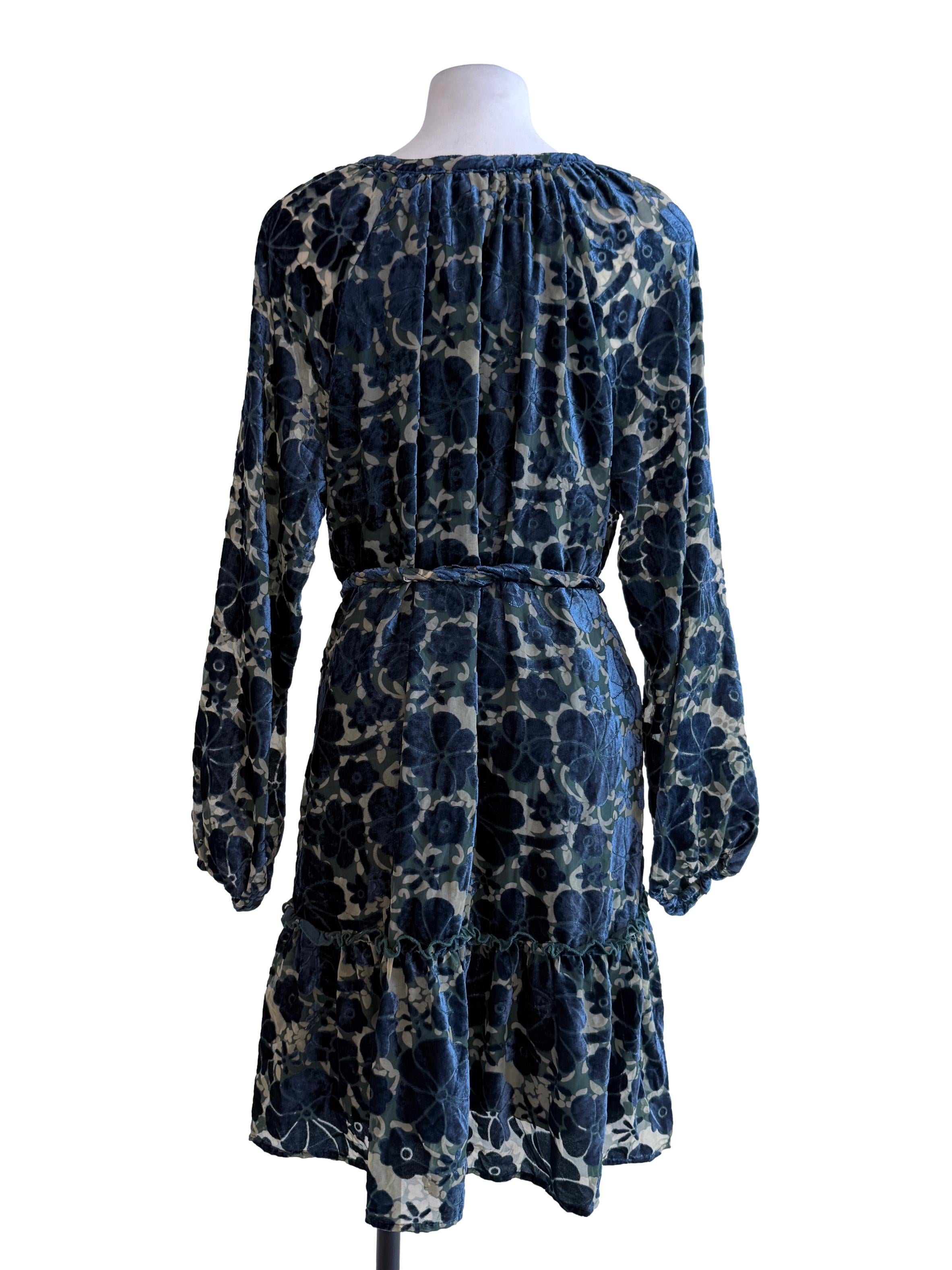Blue Textured Down Waist Dress