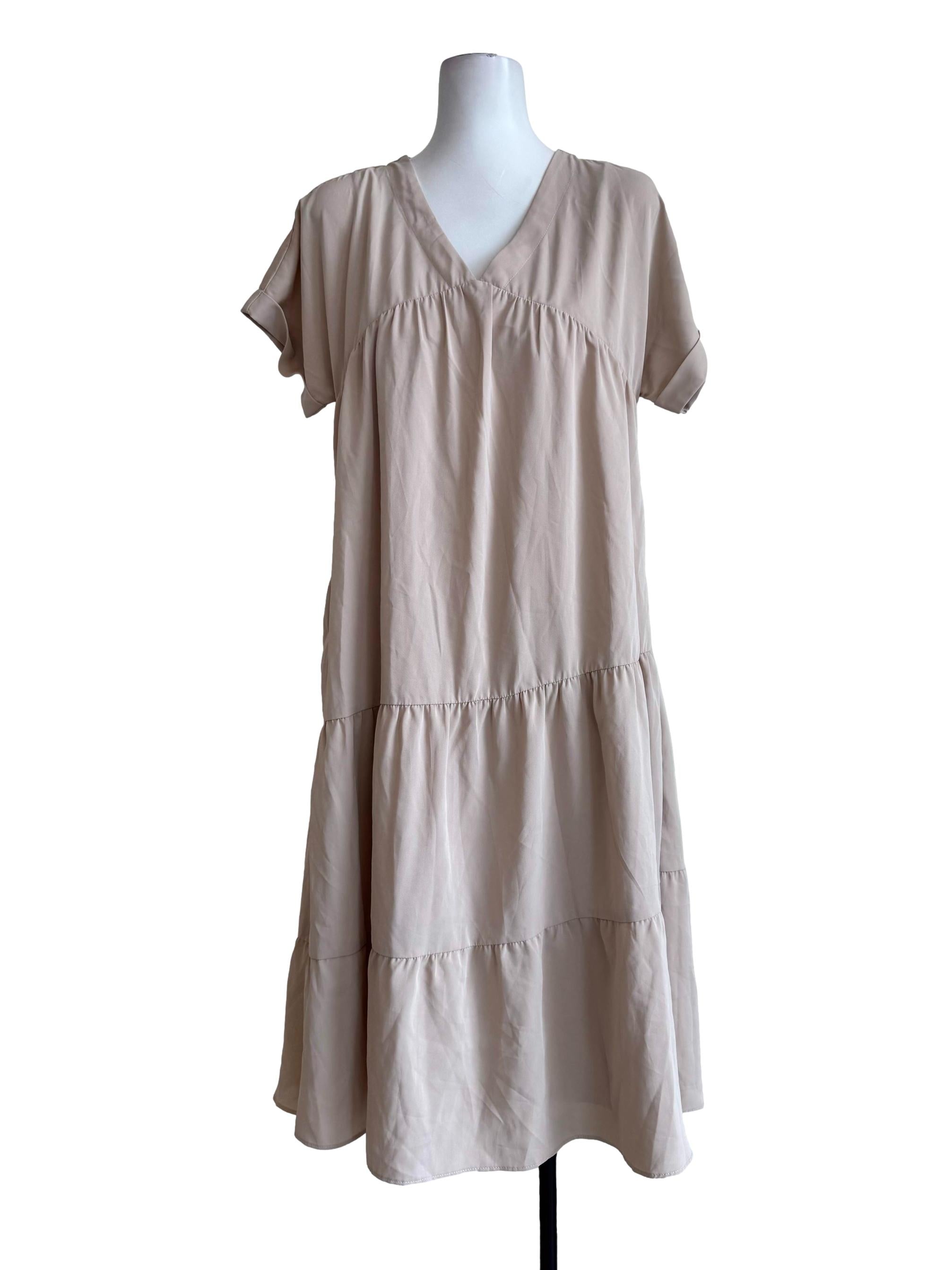 Sand Beige V Neck Dress