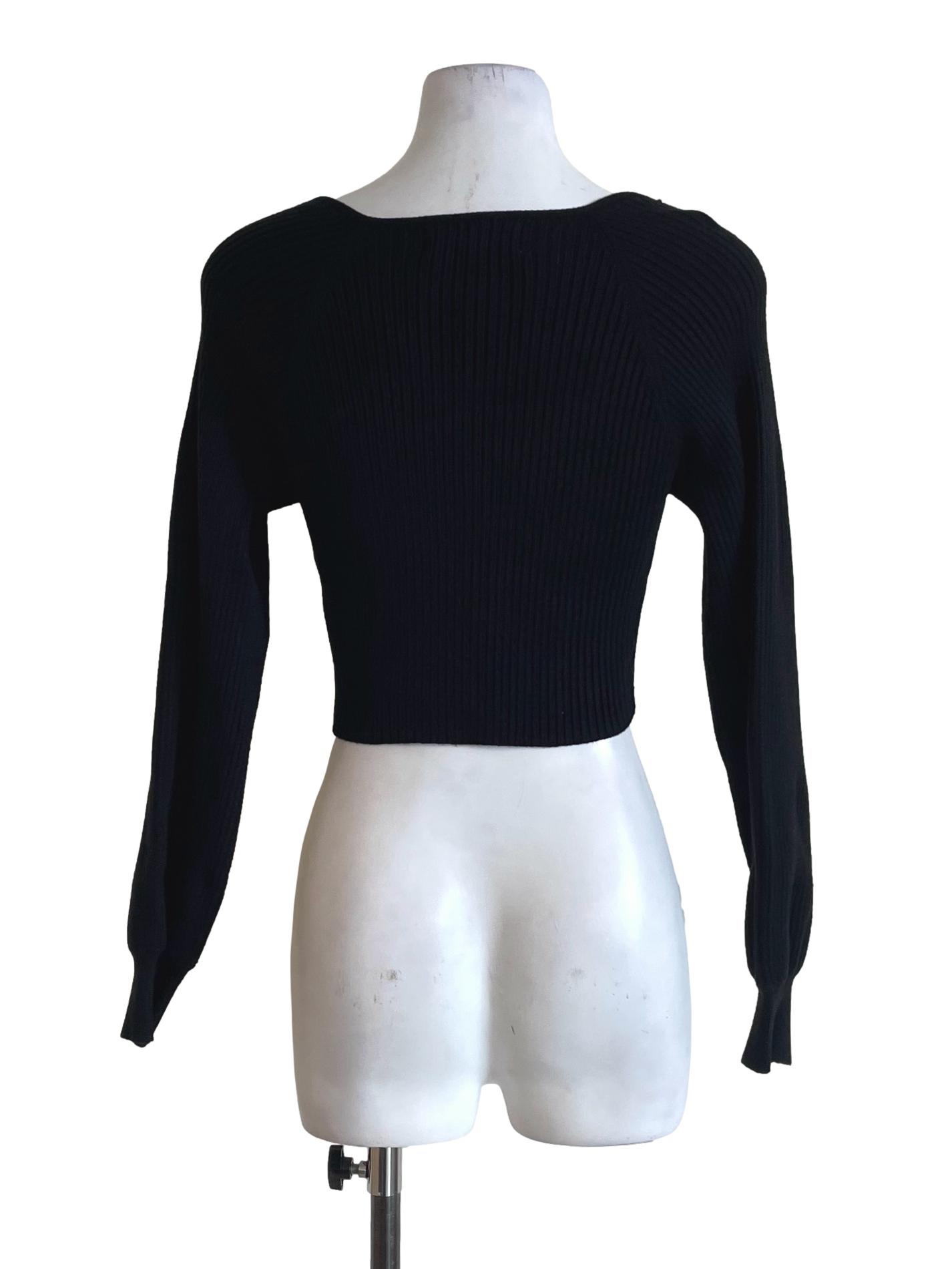Black Ribbed Heart Neck Top