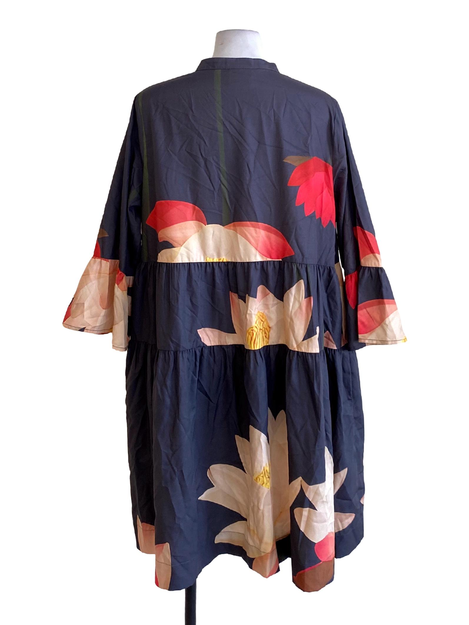 Shadow Grey Floral Printed Tie Front Layered Dress