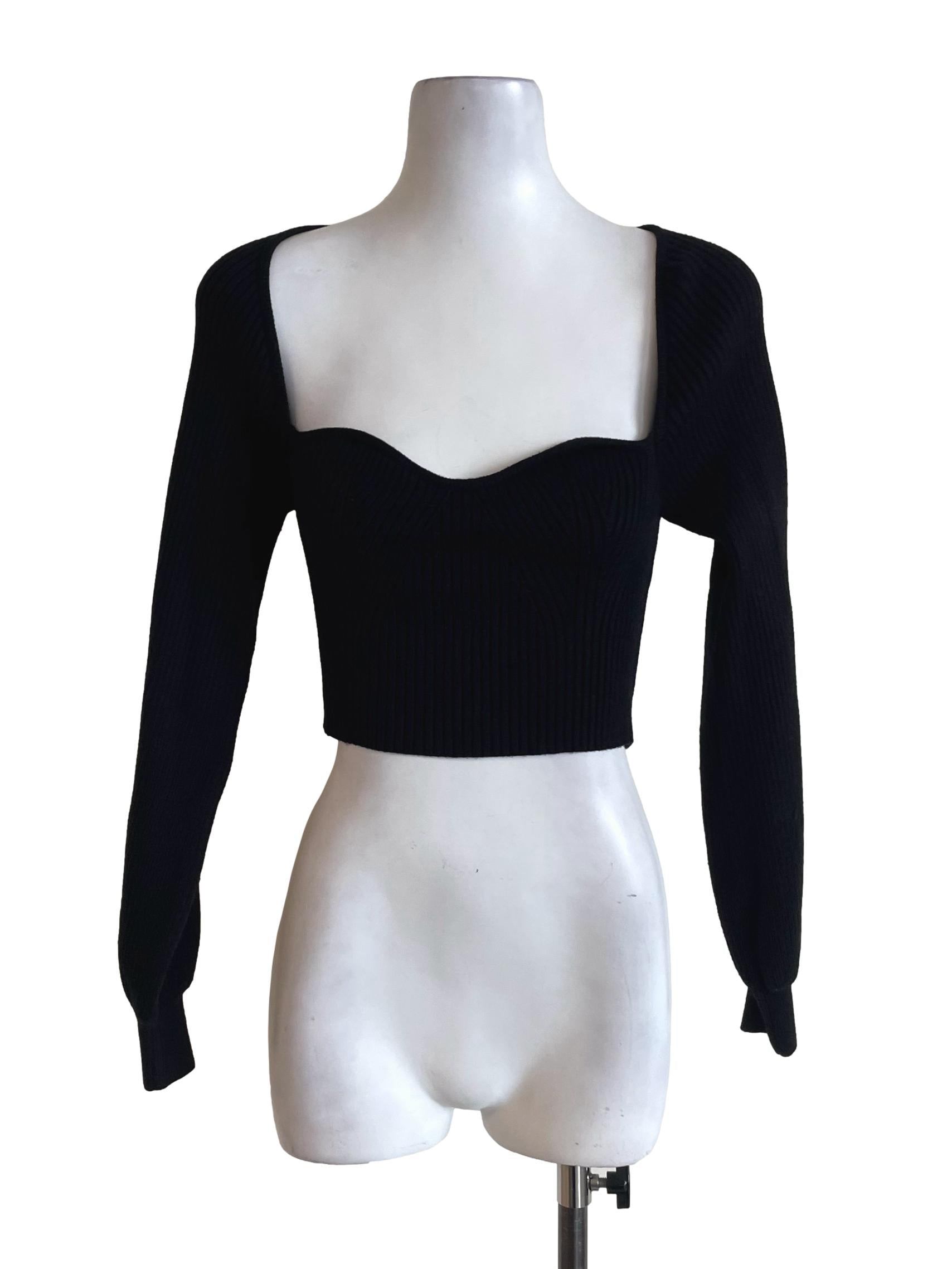 Black Ribbed Heart Neck Top