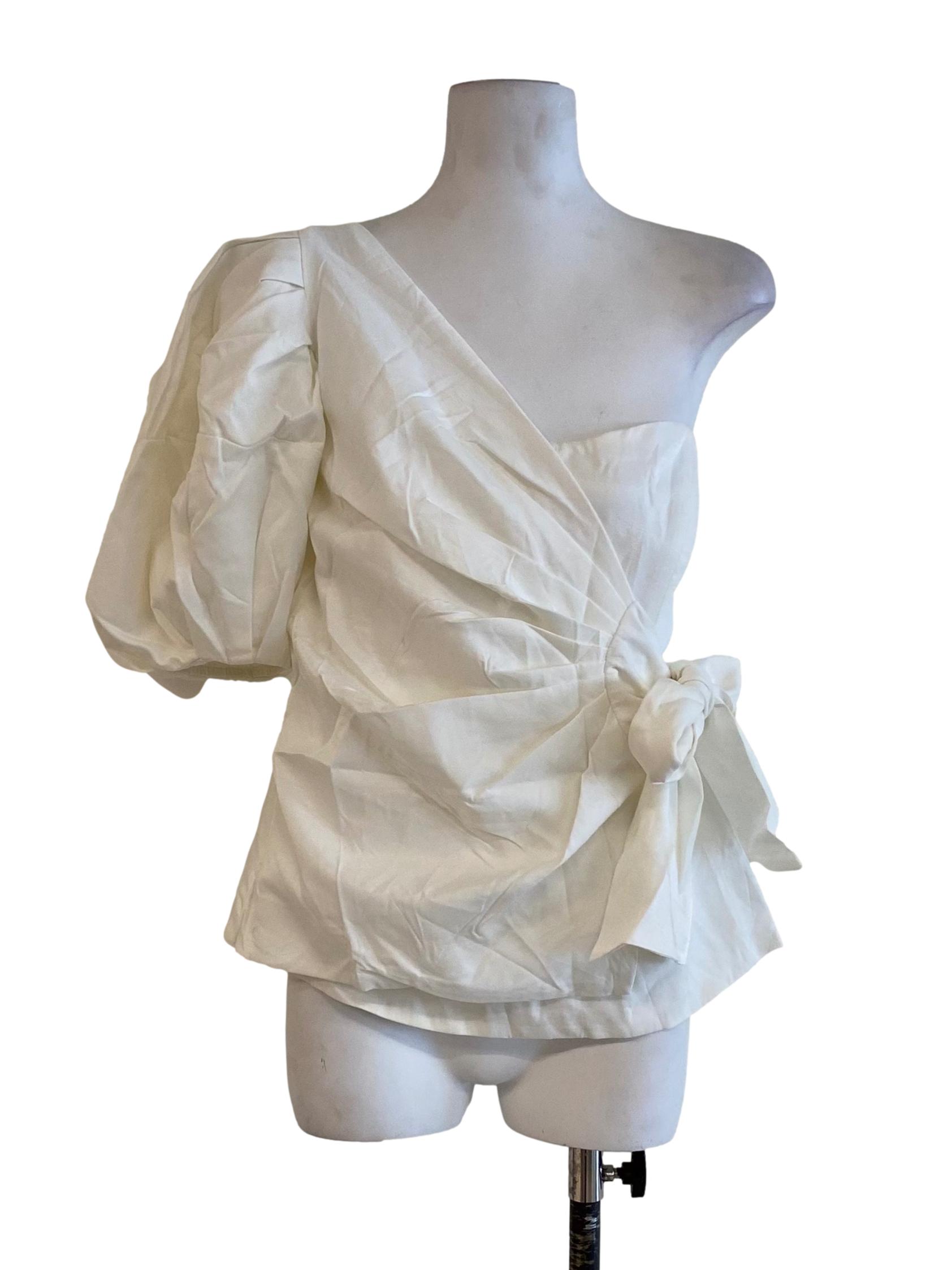 Pearl White Bubble Shoulder Wrap Top