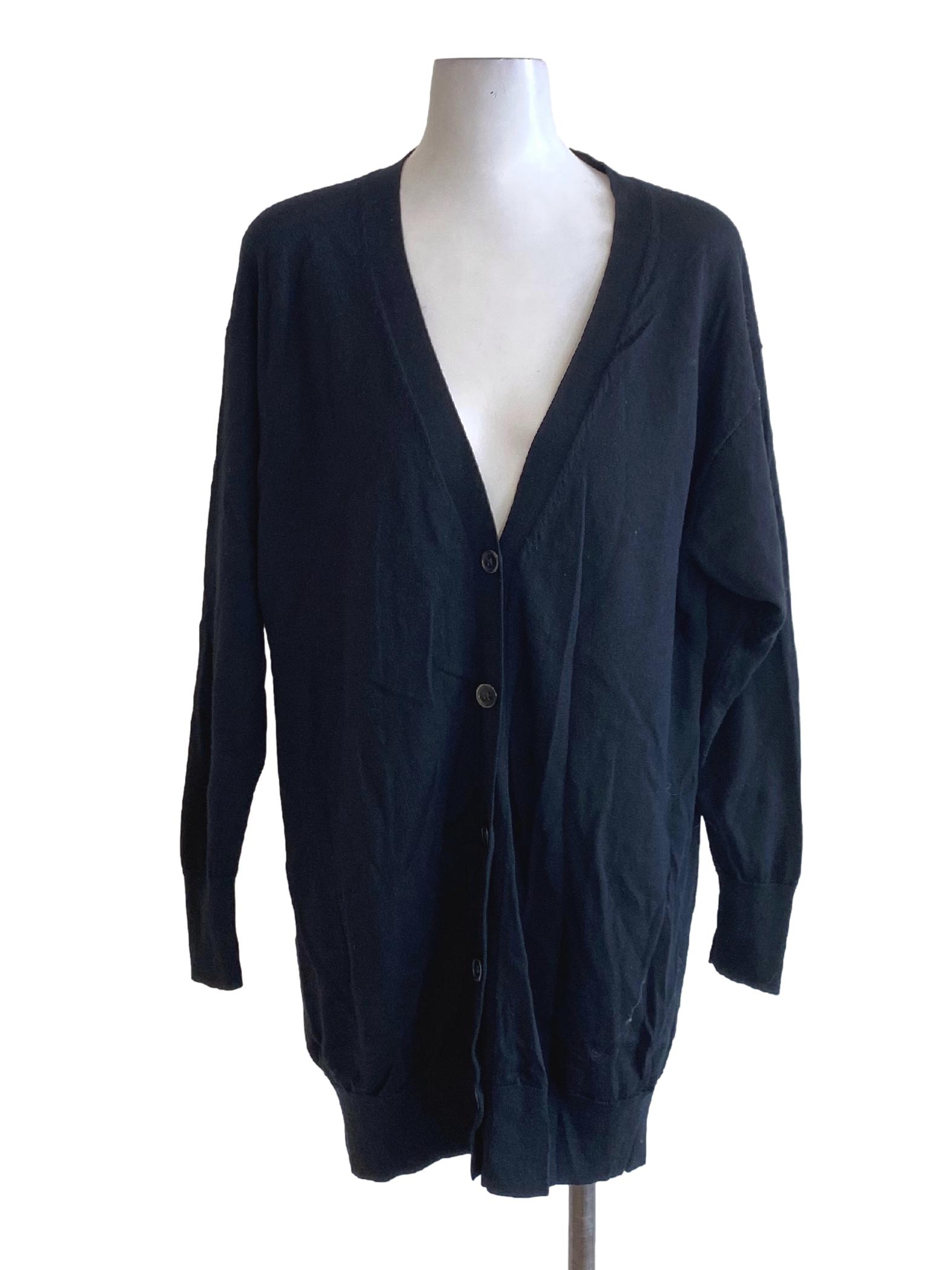 Rich Black V-Neck Buttoned Down Knitted Cardigan